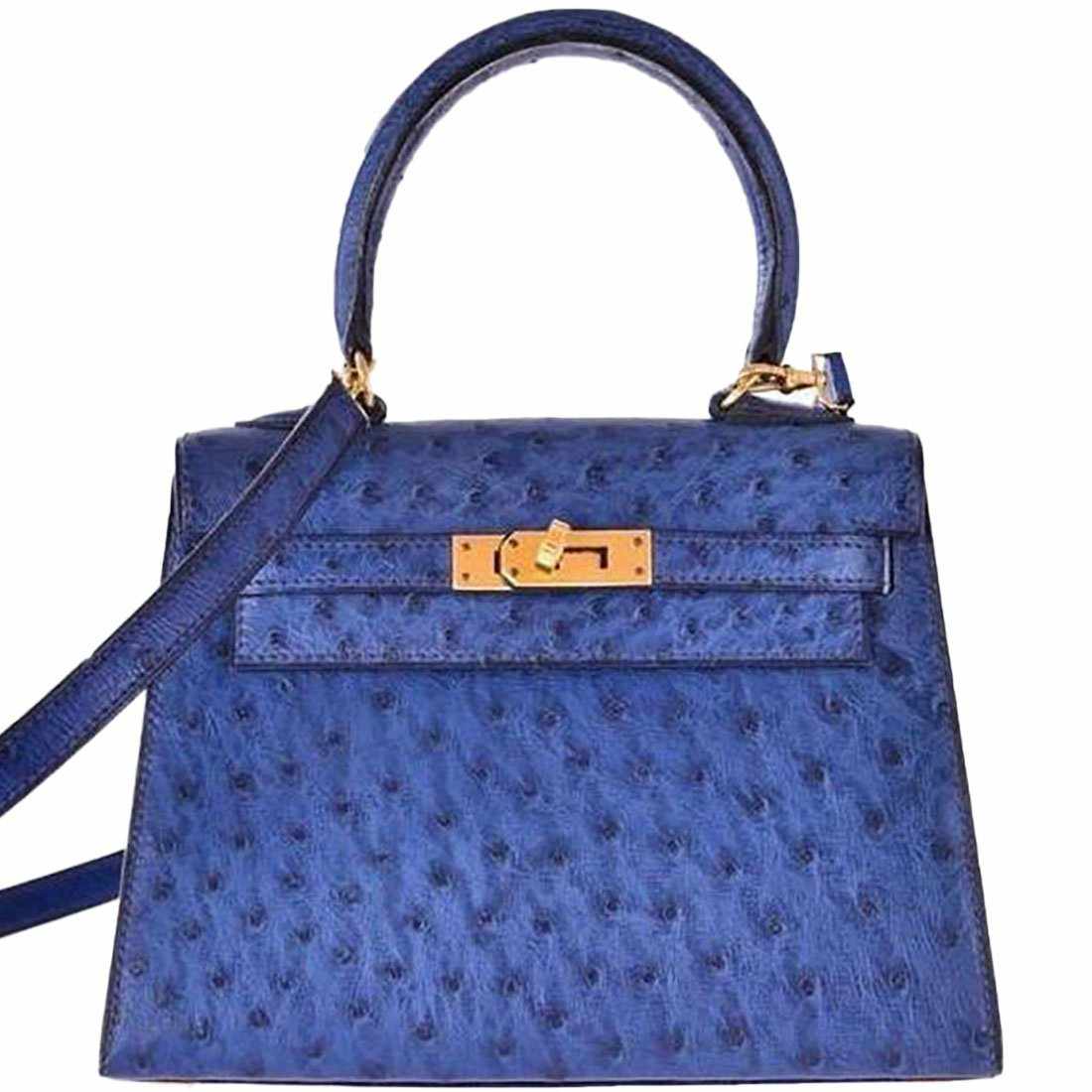 Hermès Vintage Mini Kelly 20 Sellier Bleu Saphir Ostrich Gold Hardware