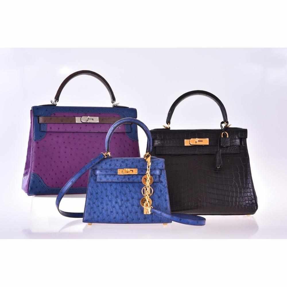 Hermès Vintage Mini Kelly 20 Sellier Bleu Saphir Ostrich Gold Hardware