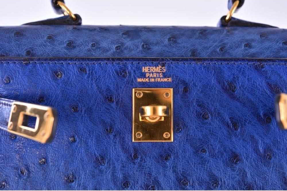 Hermès Vintage Mini Kelly 20 Sellier Bleu Saphir Ostrich Gold Hardware
