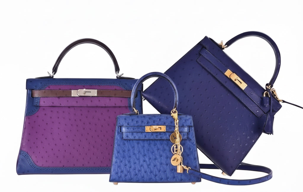 Hermès Vintage Mini Kelly 20 Sellier Bleu Saphir Ostrich Gold Hardware