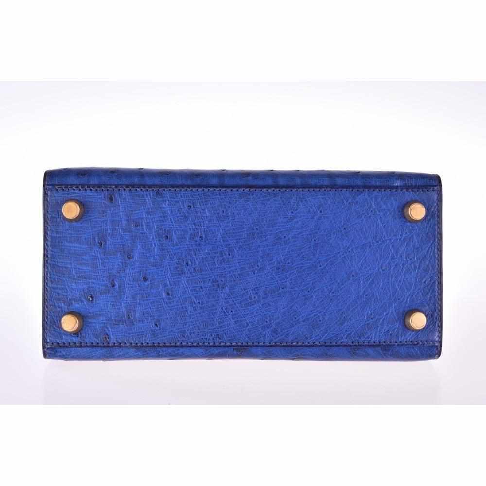 Hermès Vintage Mini Kelly 20 Sellier Bleu Saphir Ostrich Gold Hardware