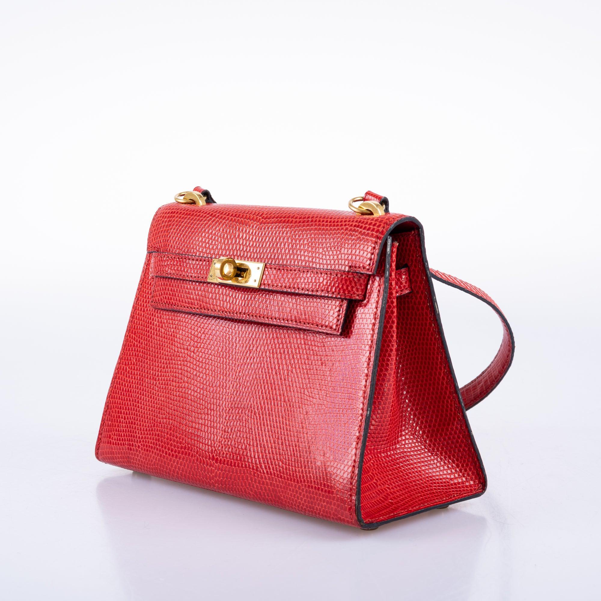 Hermès Vintage Mini Shoulder Kelly 20 Rouge Vif Lizard Gold Hardware