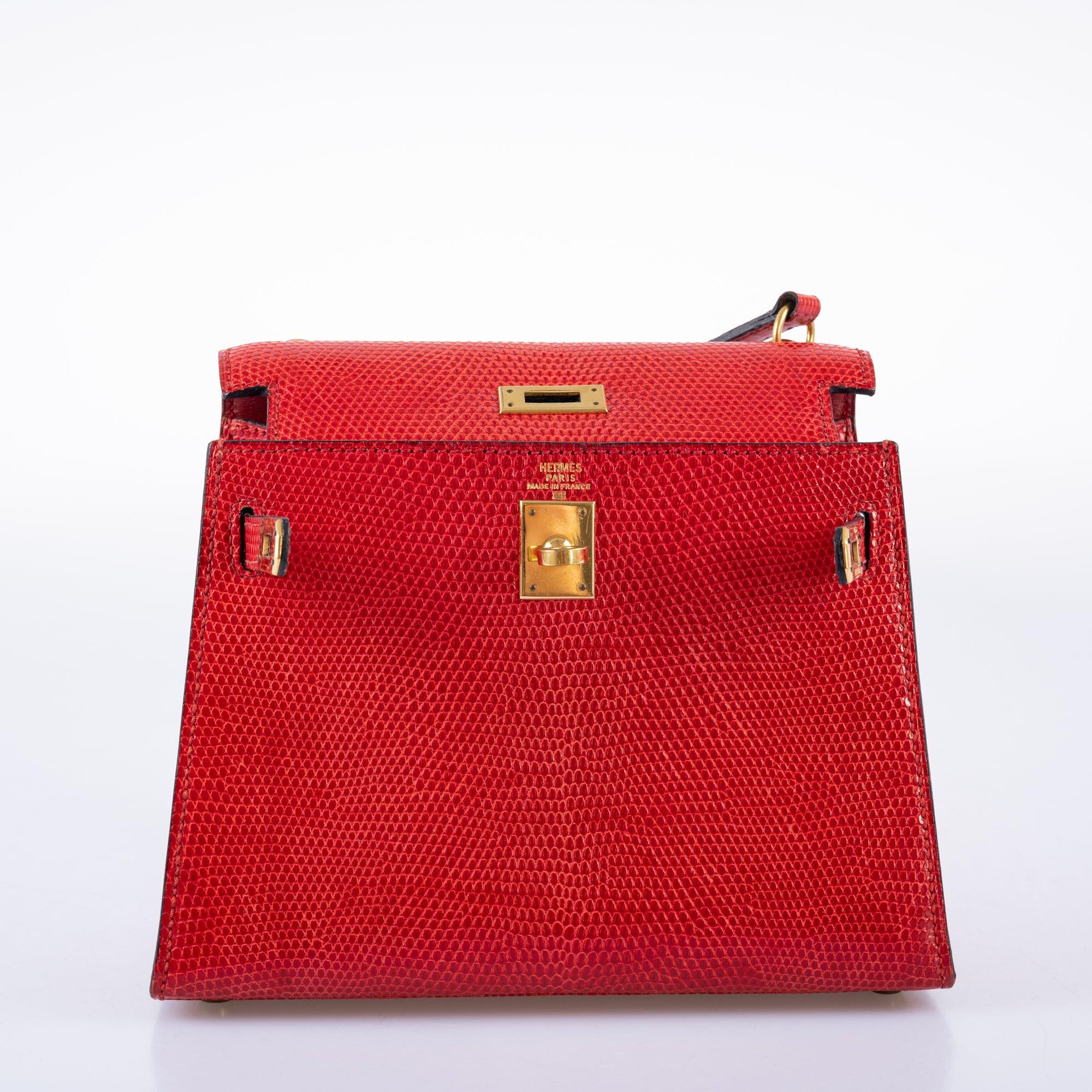 Hermès Vintage Mini Shoulder Kelly 20 Rouge Vif Lizard Gold Hardware