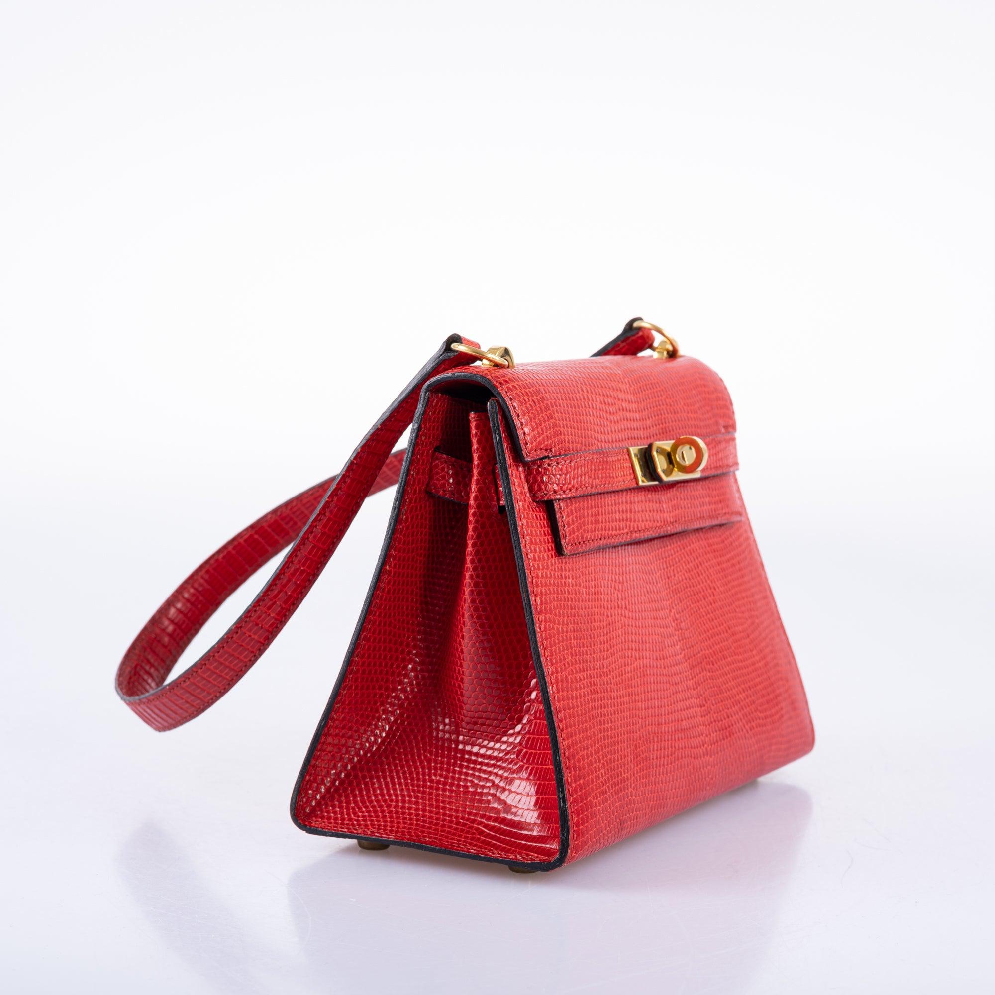 Hermès Vintage Mini Shoulder Kelly 20 Rouge Vif Lizard Gold Hardware