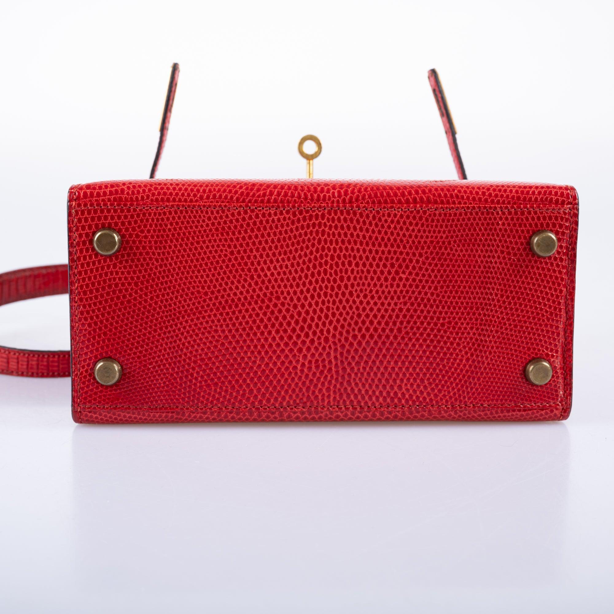 Hermès Vintage Mini Shoulder Kelly 20 Rouge Vif Lizard Gold Hardware