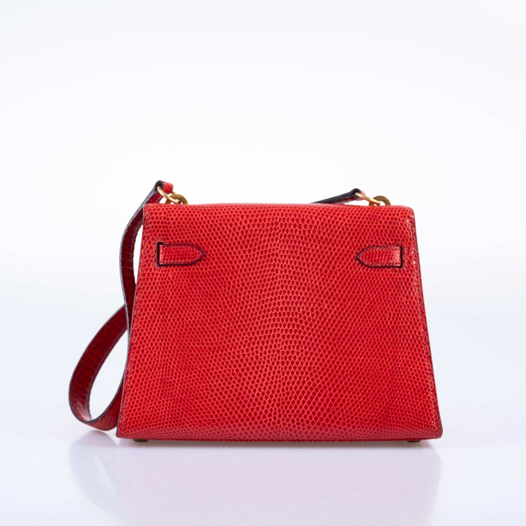 Hermès Vintage Mini Shoulder Kelly 20 Rouge Vif Lizard Gold Hardware