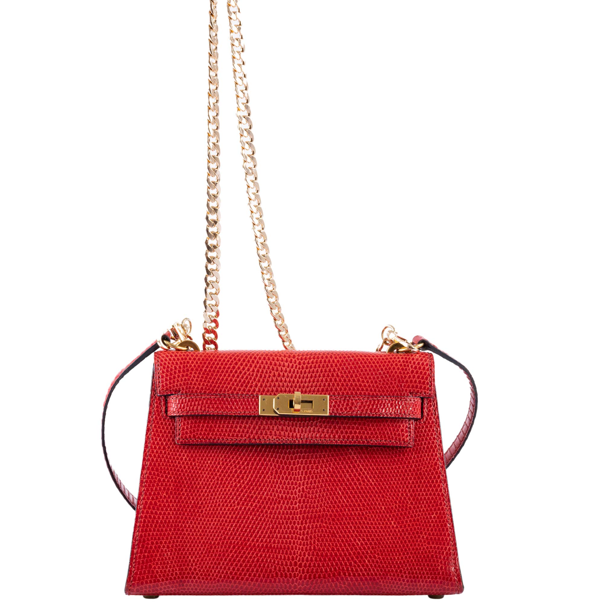 Hermès Vintage Mini Shoulder Kelly 20 Rouge Vif Lizard Gold Hardware