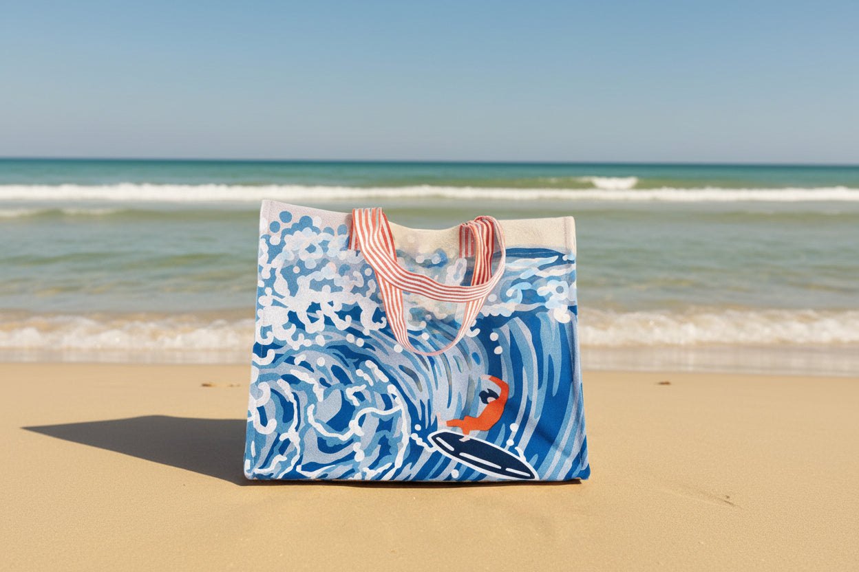 Hermès Wave Beach Tote Bleu Multicolor Printed Canvas