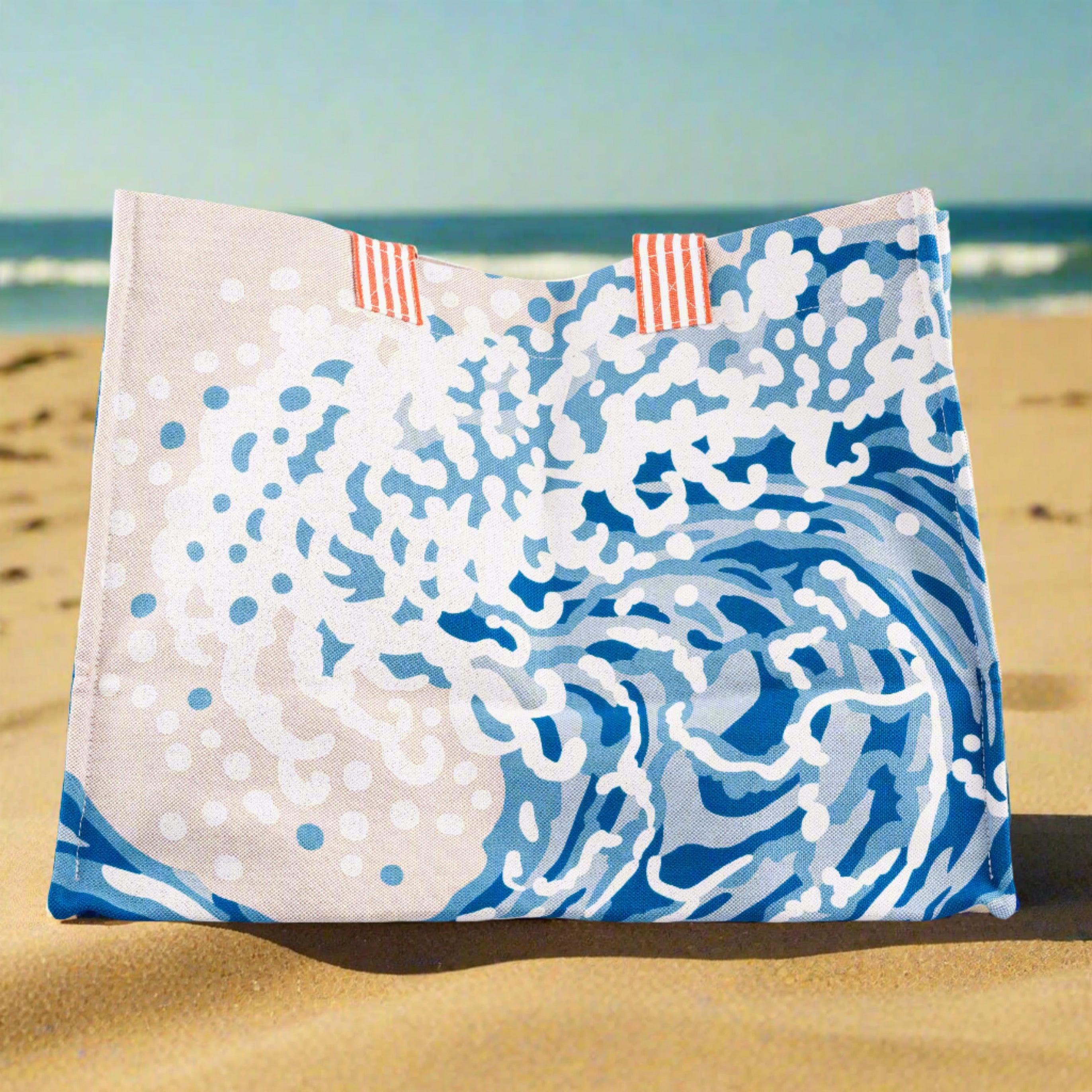 Hermès Wave Beach Tote Bleu Multicolor Printed Canvas