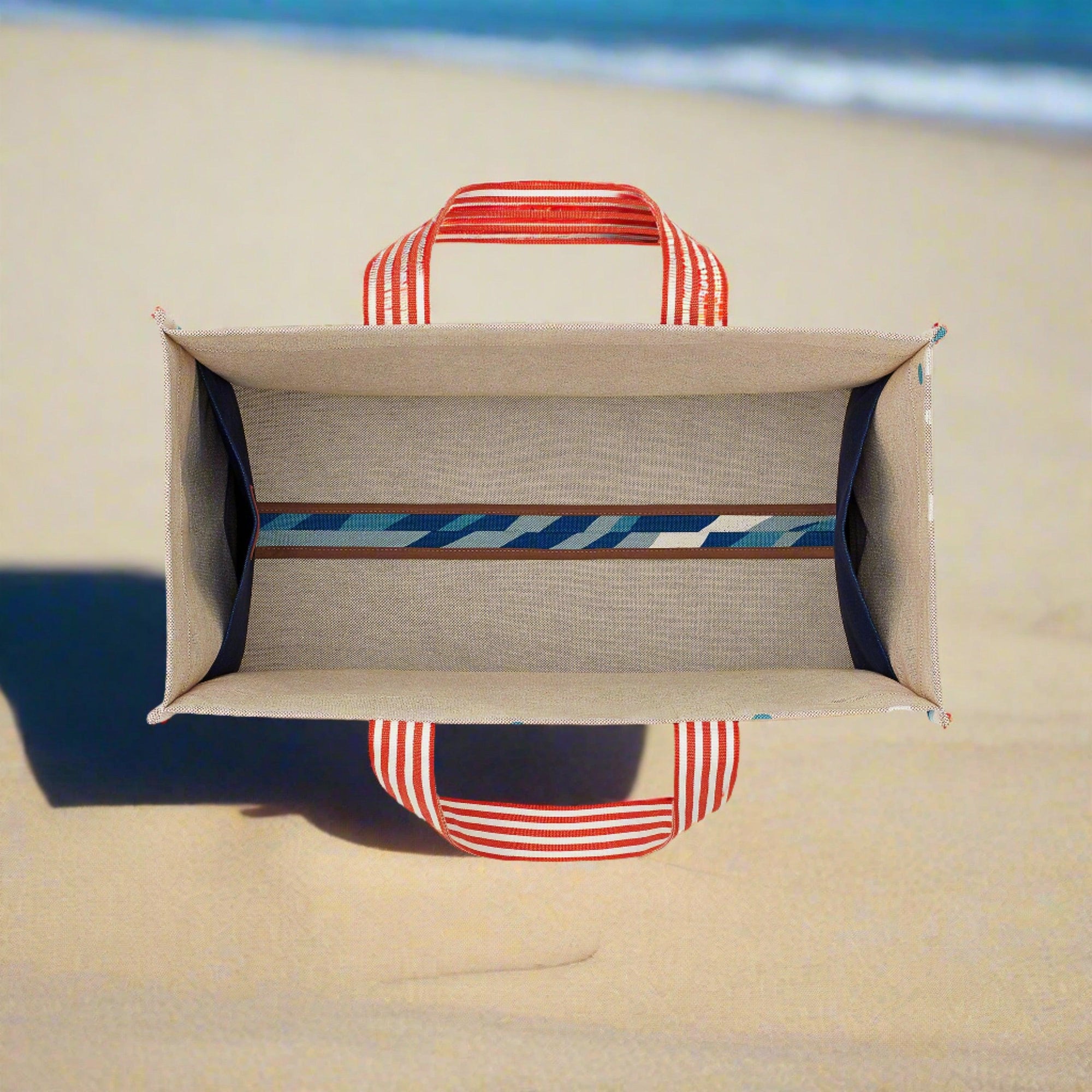 Hermès Wave Beach Tote Bleu Multicolor Printed Canvas