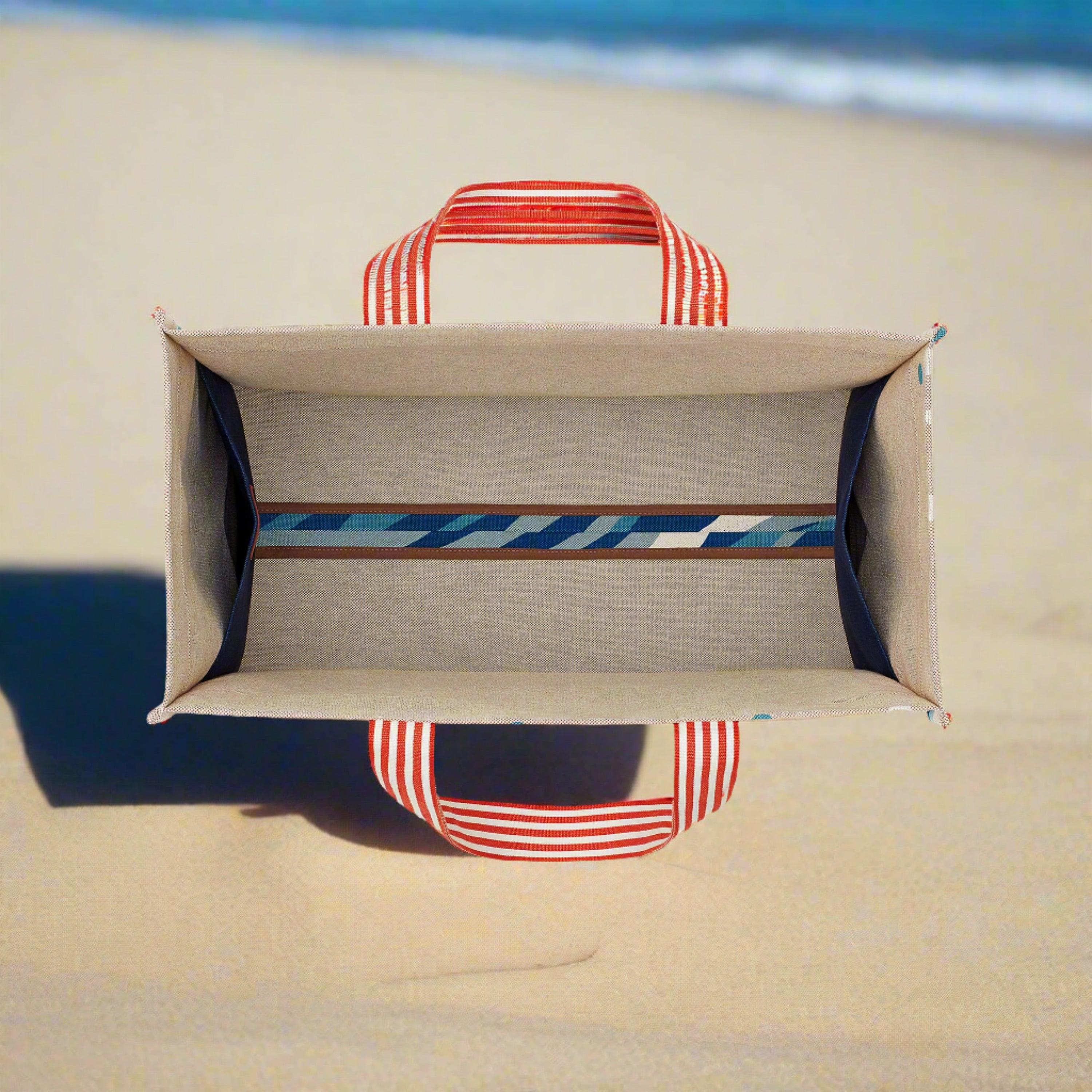 Hermès Wave Beach Tote Bleu Multicolor Printed Canvas