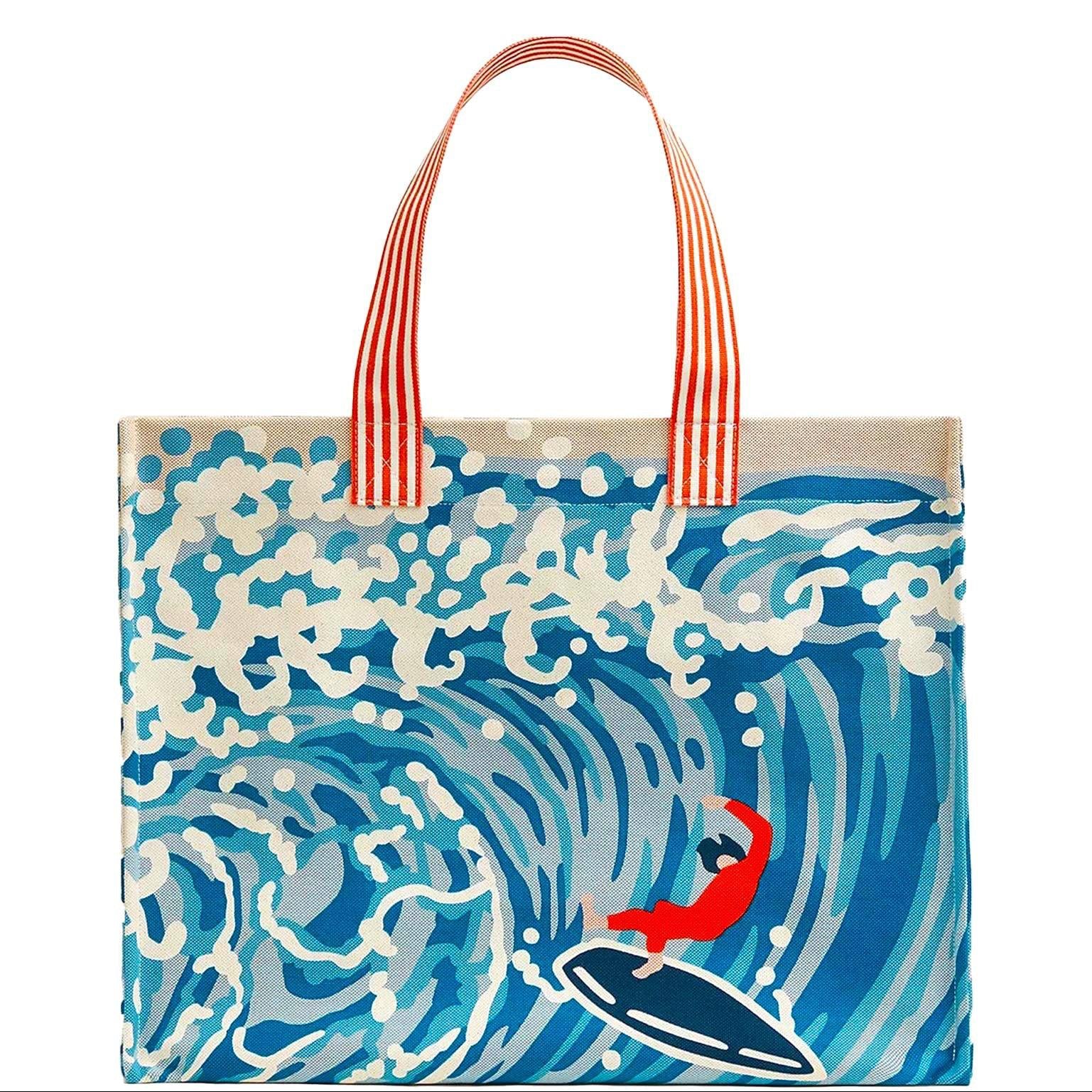 Hermès Wave Beach Tote Bleu Multicolor Printed Canvas | JANEFINDS