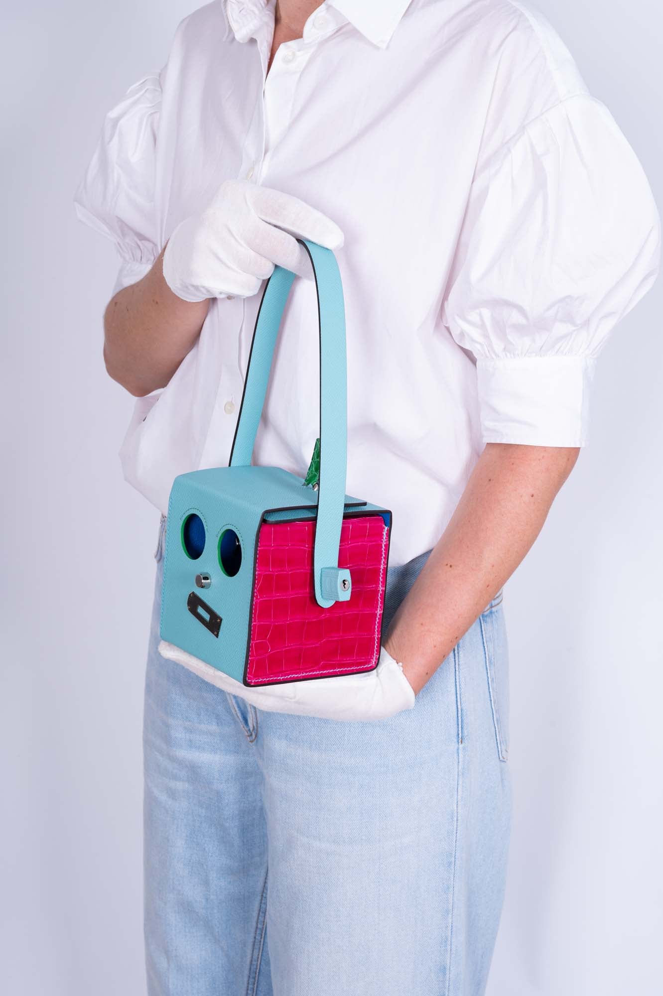 HERMES エルメス ミニトート Hermès petit h Robot Buddy Bag in Turquoise Epsom with Blue Frida