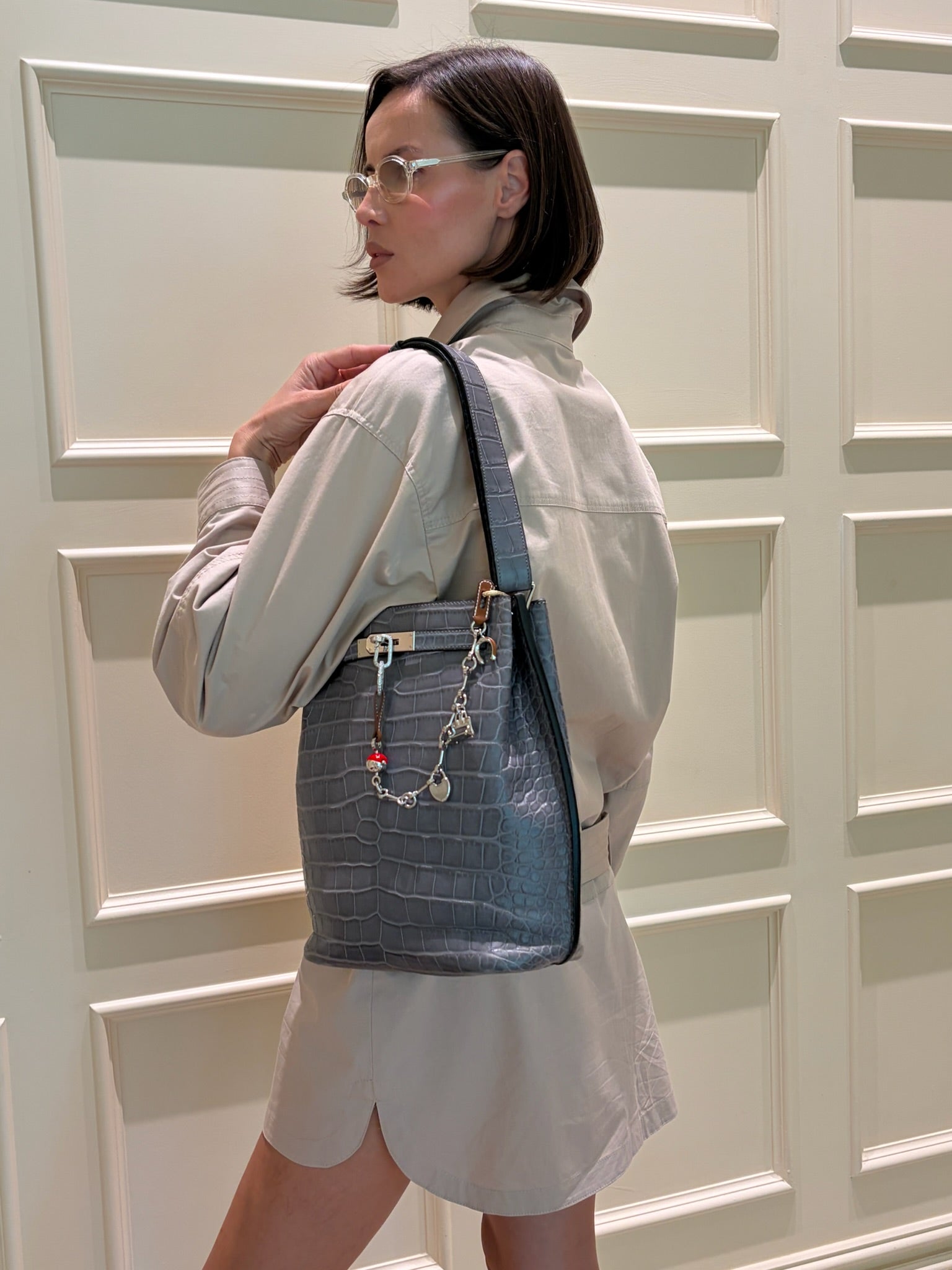 Hermès So Kelly 22 Gris Paris Matte Alligator Palladium Hardware