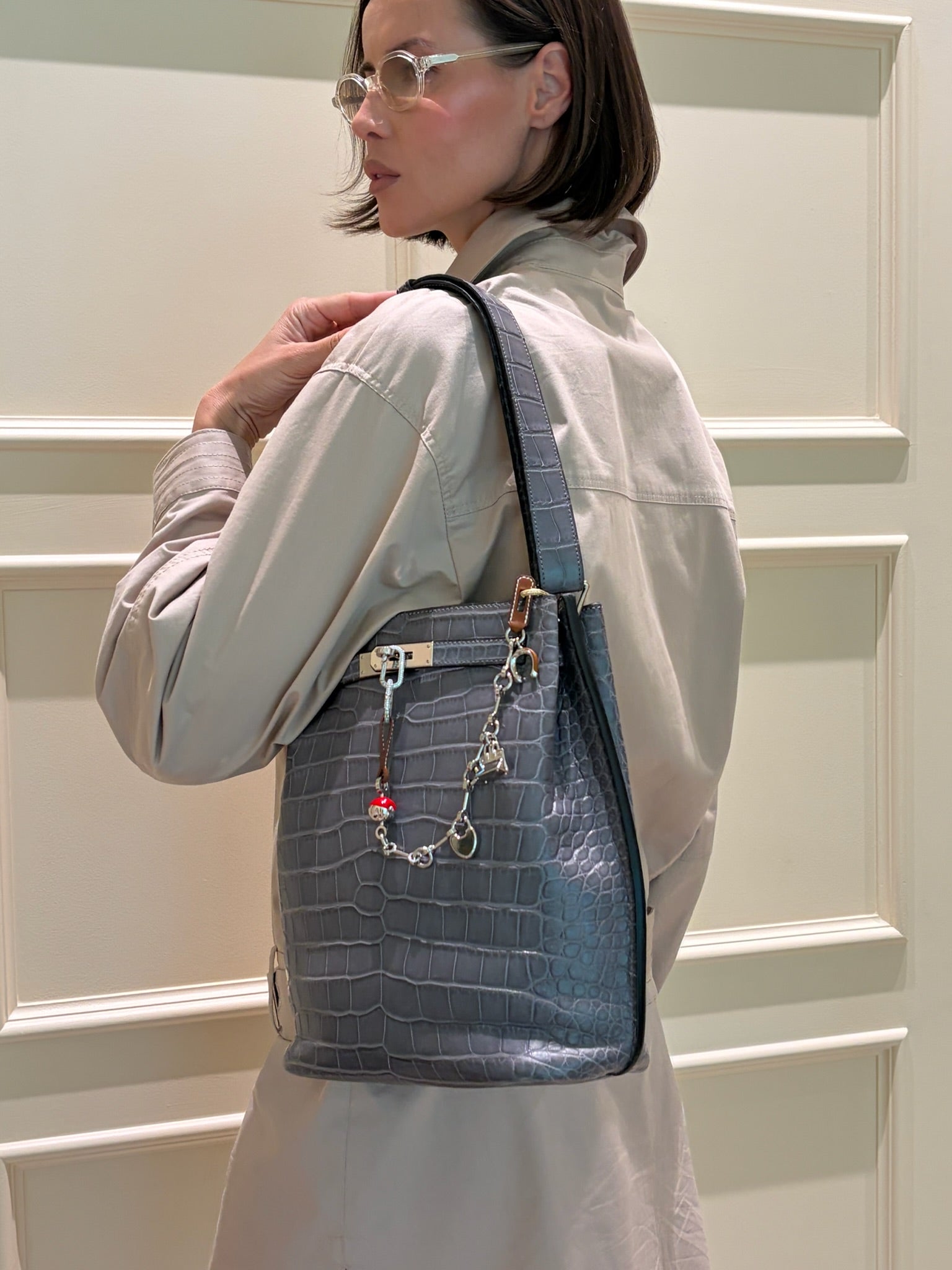Hermès So Kelly 22 Gris Paris Matte Alligator Palladium Hardware