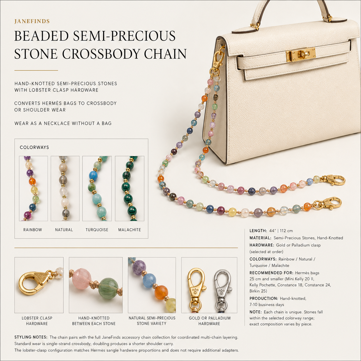 JaneFinds Beaded Semi-Precious Stone Crossbody Chain