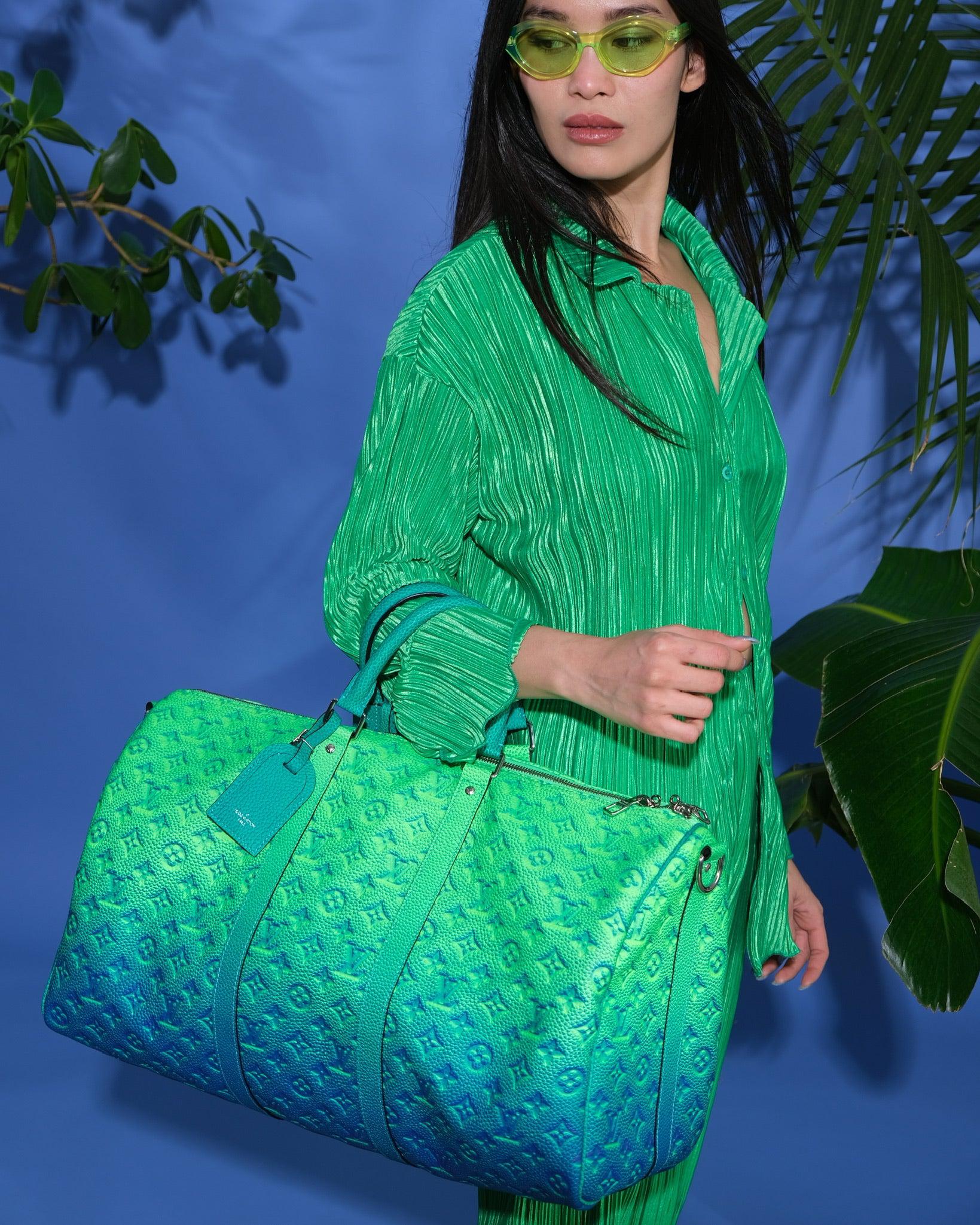 Louis Vuitton x Virgil Abloh Bandoulière 50 Blue Green Monogram Taurillon Illusion Silver Hardware
