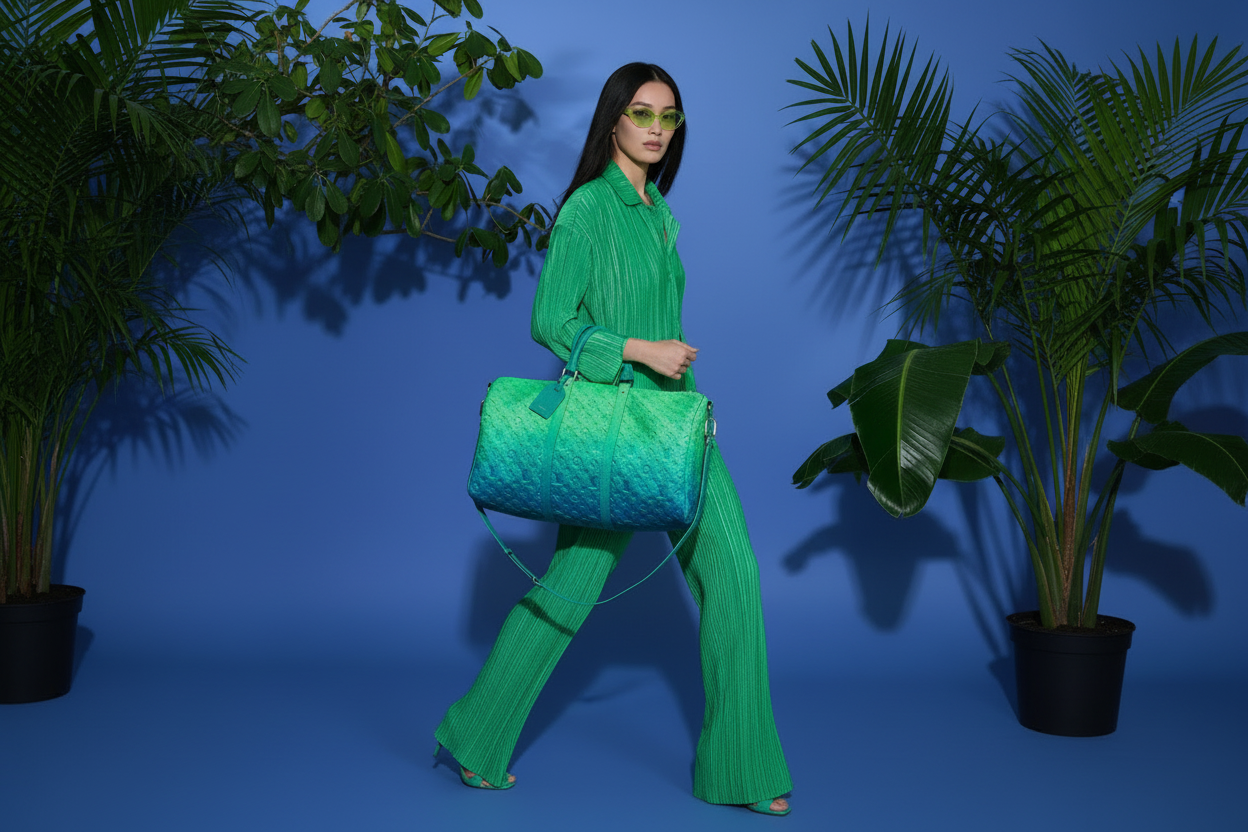 Louis Vuitton x Virgil Abloh Bandoulière 50 Blue Green Monogram Taurillon Illusion Silver Hardware