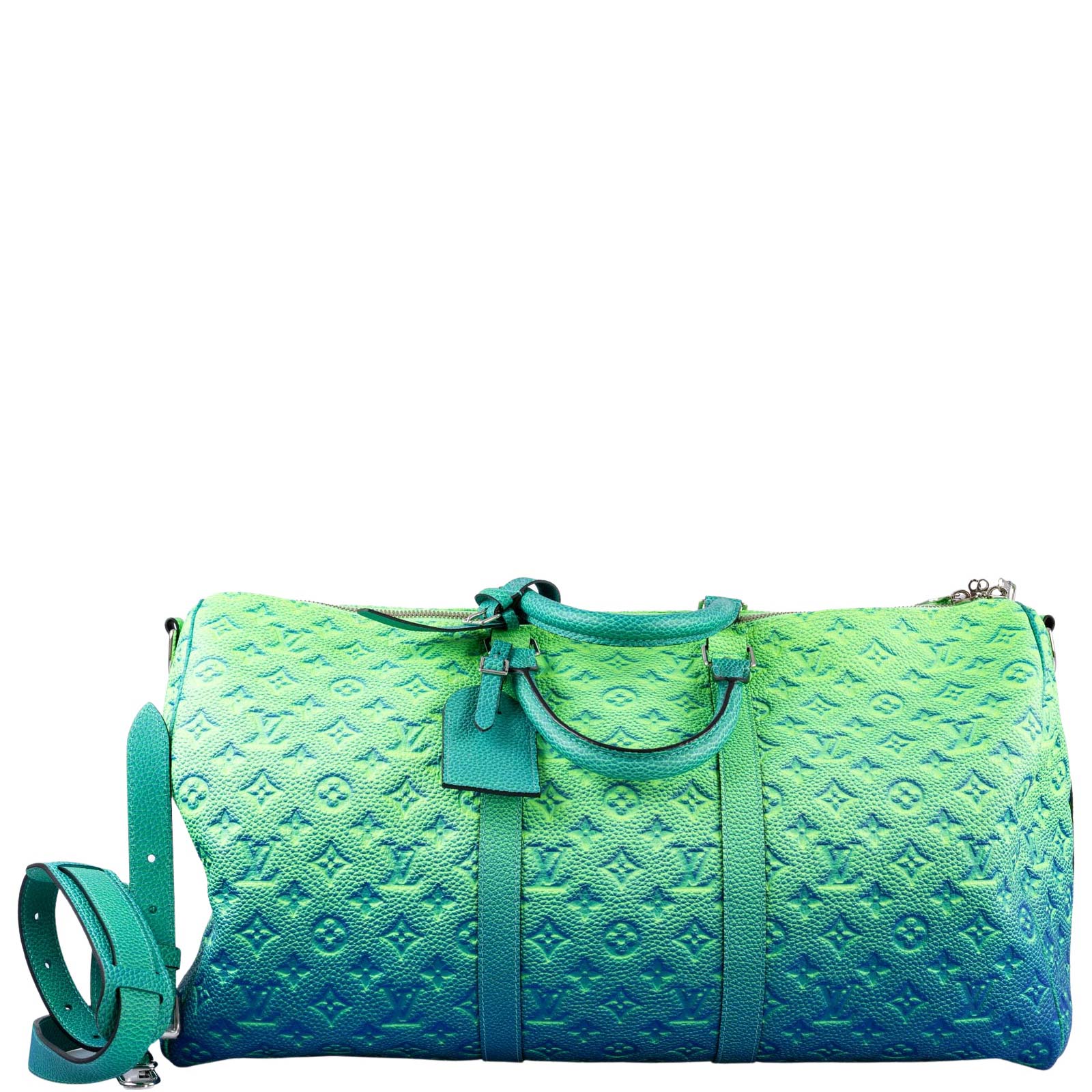 Louis Vuitton x Virgil Abloh Bandoulière 50 Blue Green Monogram Taurillon Illusion Silver Hardware