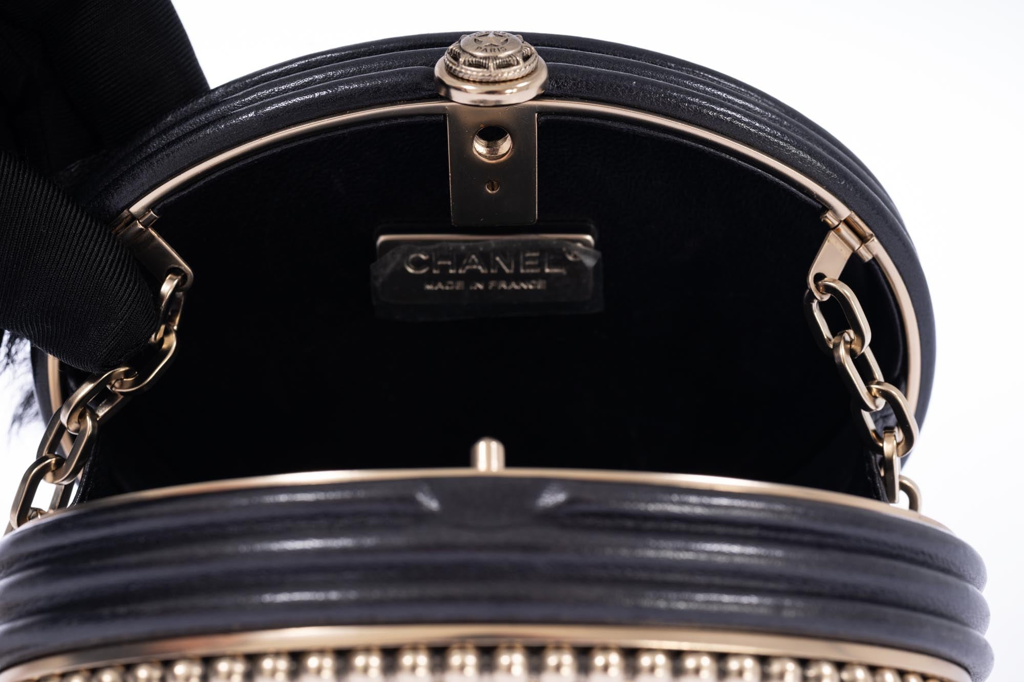 Vintage Chanel Paris-Dallas Black Leather & Pony-hair Belt Buckle Minaudière Palladium Hardware