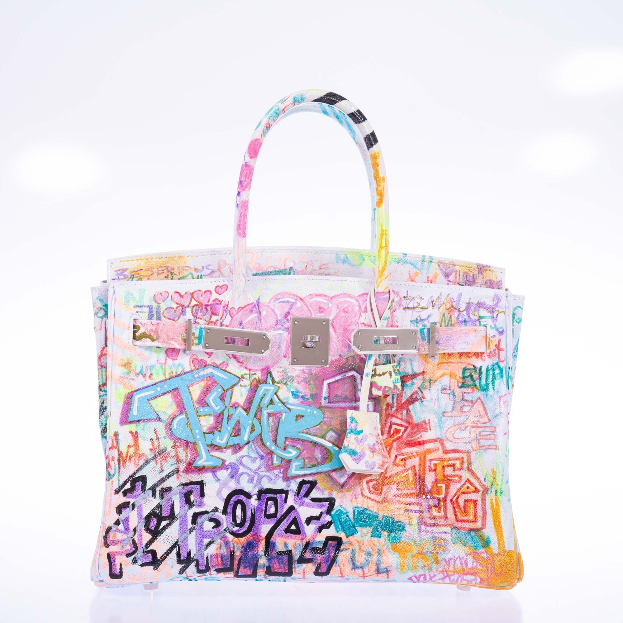 Vintage Hermès Birkin 30 "Graffiti" White Epsom Palladium Hardware