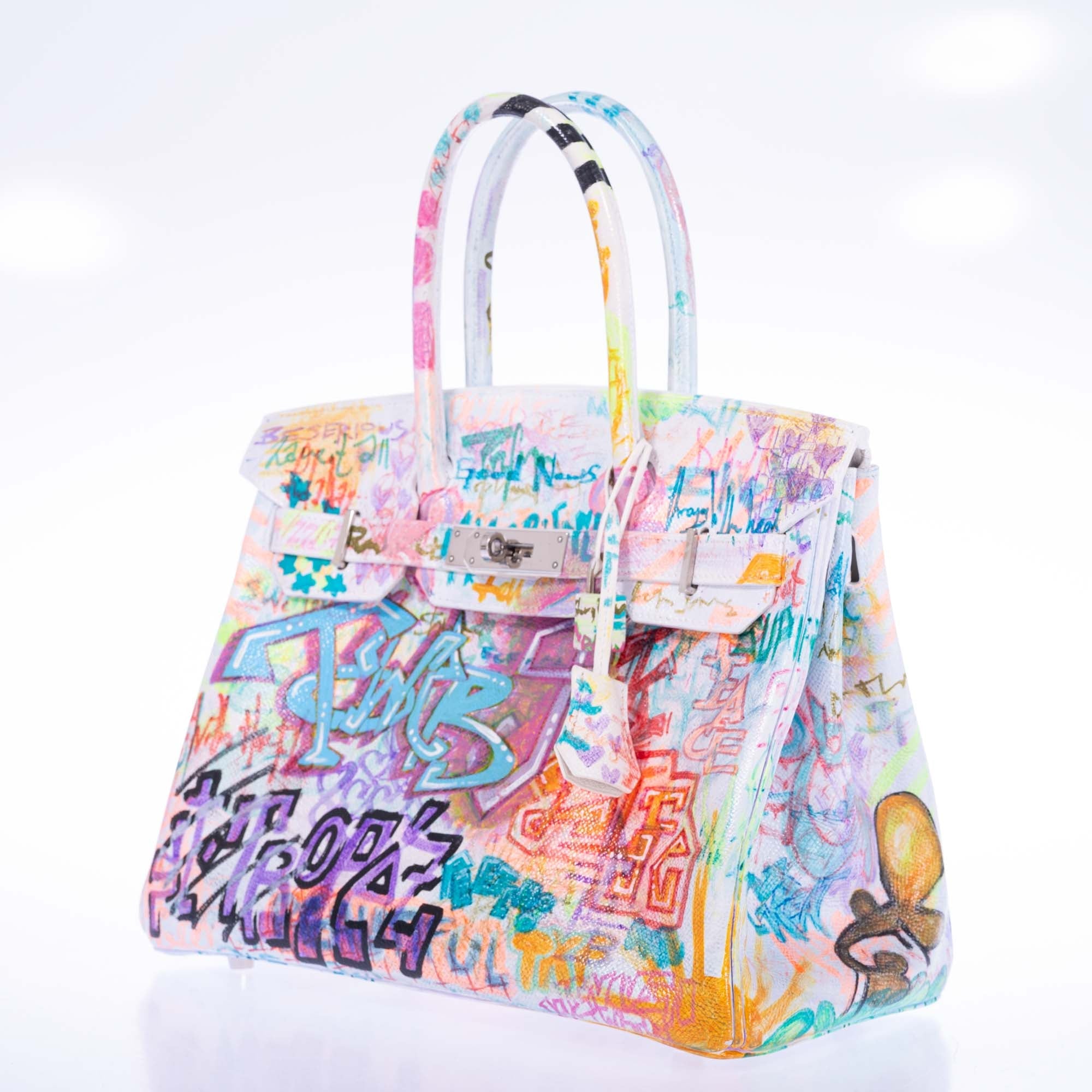 Vintage Hermès Birkin 30 "Graffiti" White Epsom Palladium Hardware