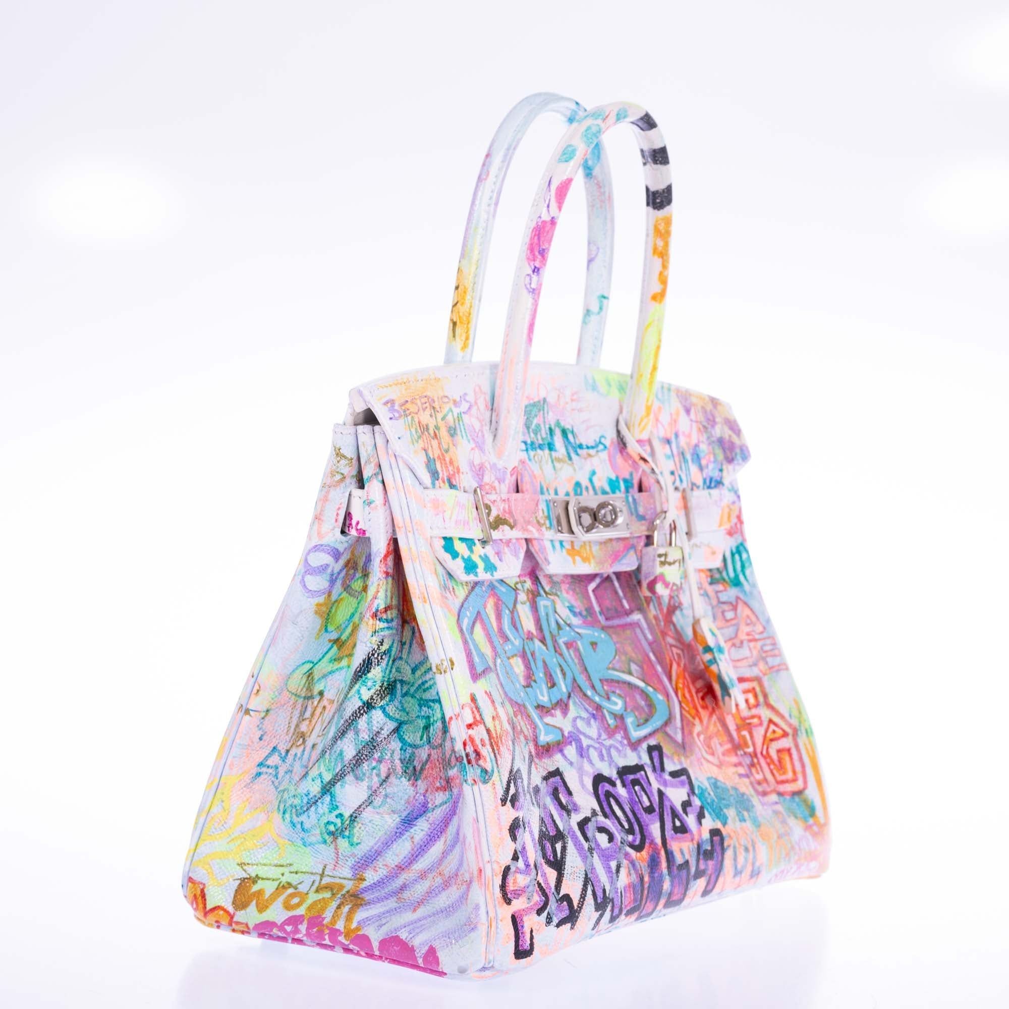 Vintage Hermès Birkin 30 Painted "Graffiti" White Epsom Palladium Hardware