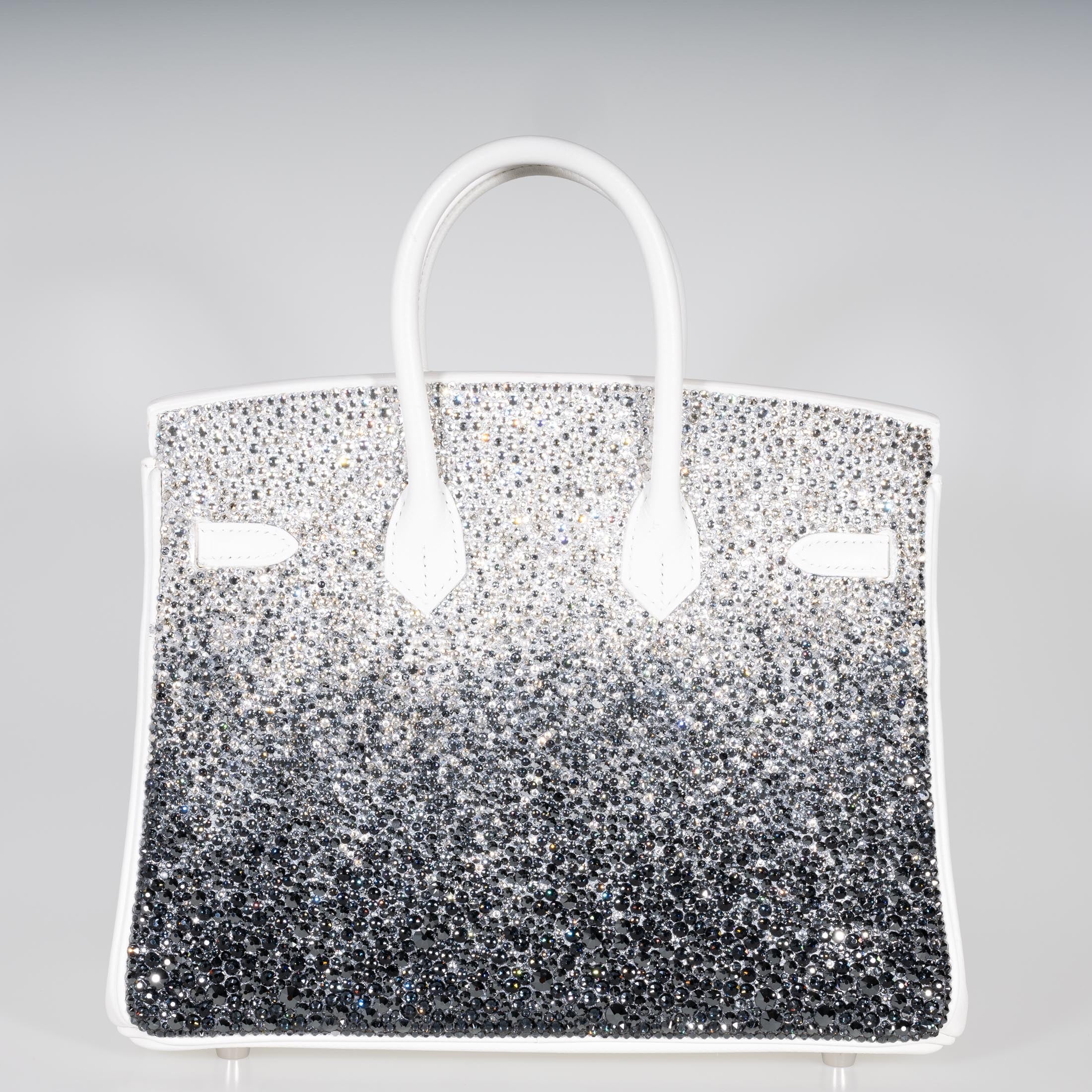 Vintage Hermès Custom Swarovski Crystal Birkin 25 White Epsom Palladium