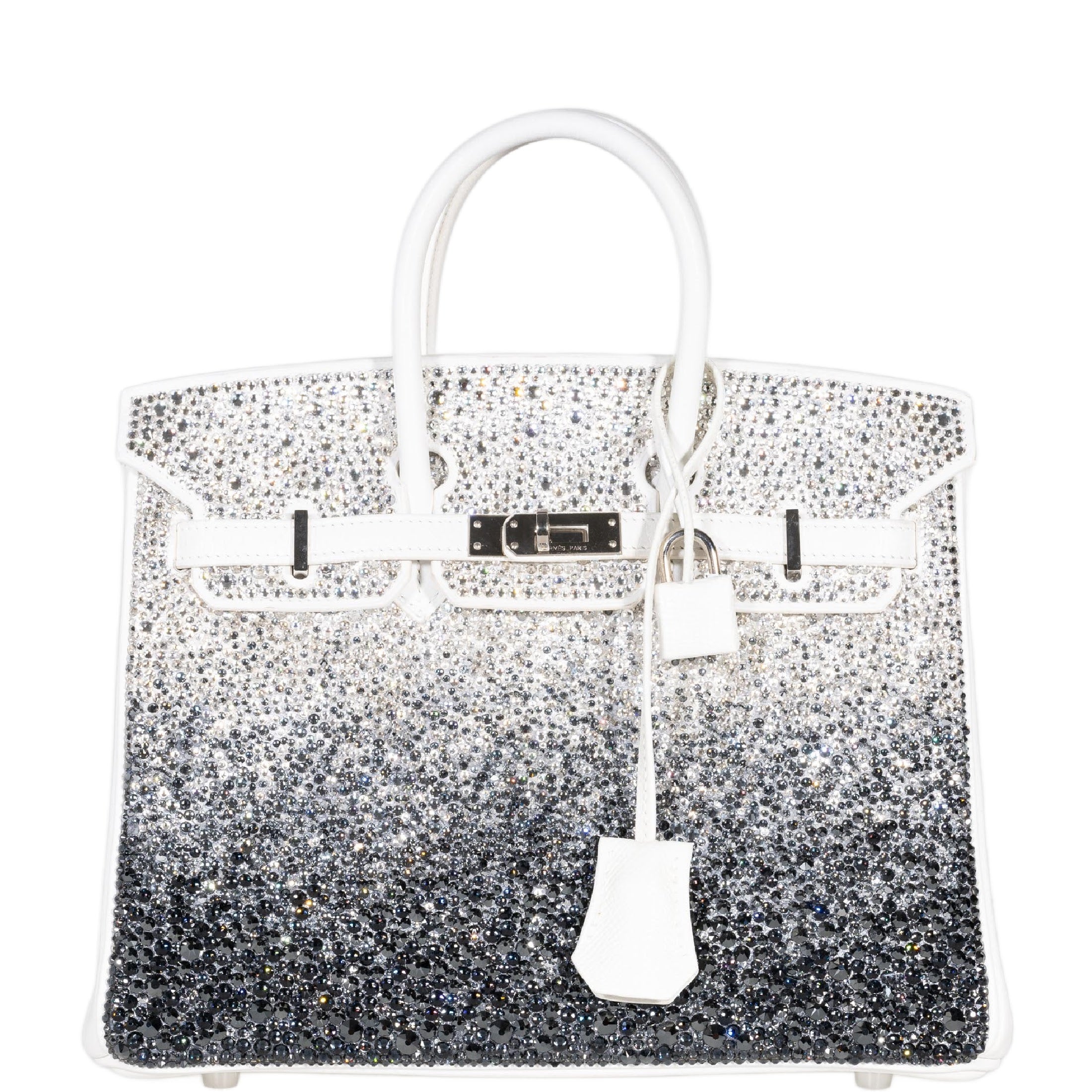 Vintage Hermès Custom Swarovski Crystal Birkin 25 White Epsom Palladium