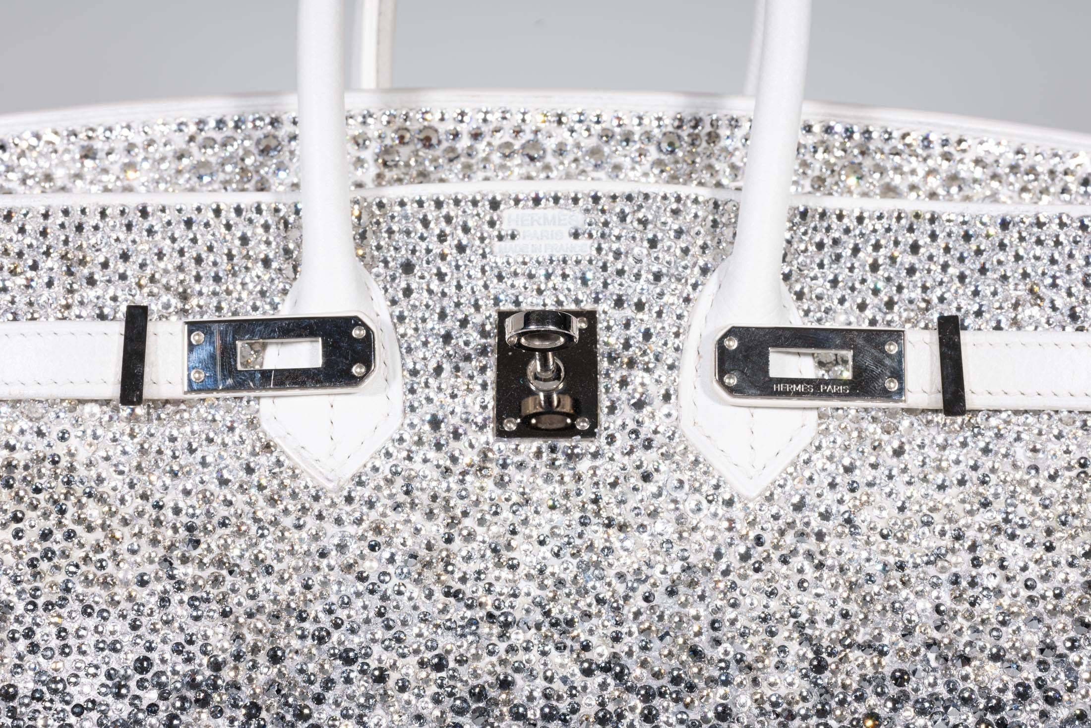 Vintage Hermès Custom Swarovski Crystal Birkin 25 White Epsom Palladium