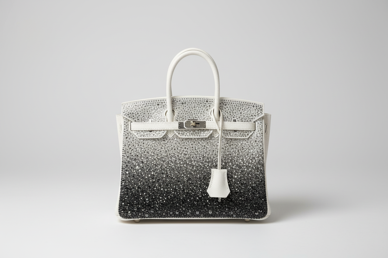 Vintage Hermès Custom Swarovski Crystal Birkin 25 White Epsom Palladium
