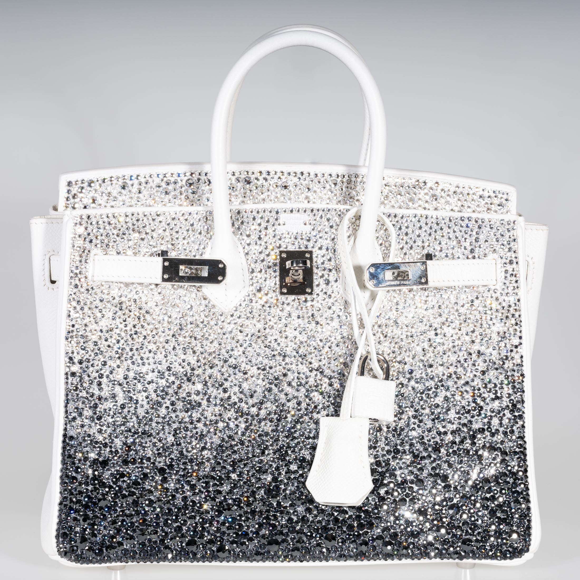 Vintage Hermès Custom Swarovski Crystal Birkin 25 White Epsom Palladium