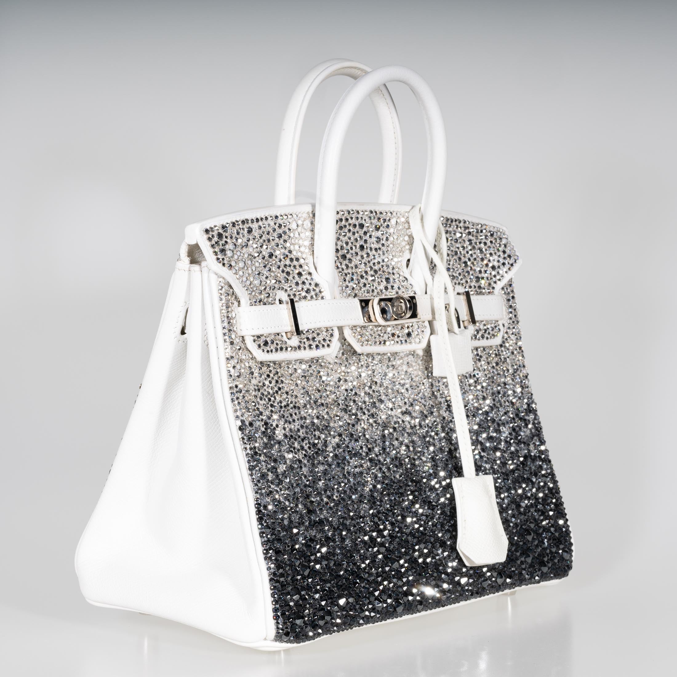 Vintage Hermès Custom Swarovski Crystal Birkin 25 White Epsom Palladium