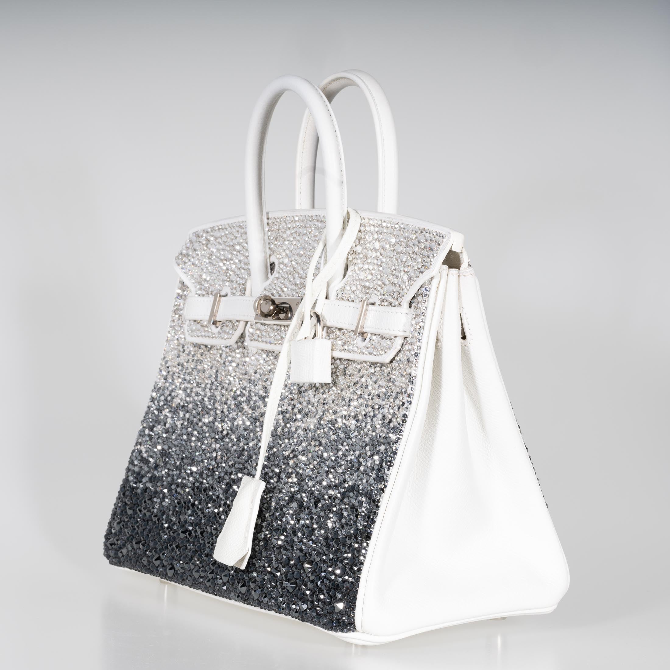 Vintage Hermès Custom Swarovski Crystal Birkin 25 White Epsom Palladium