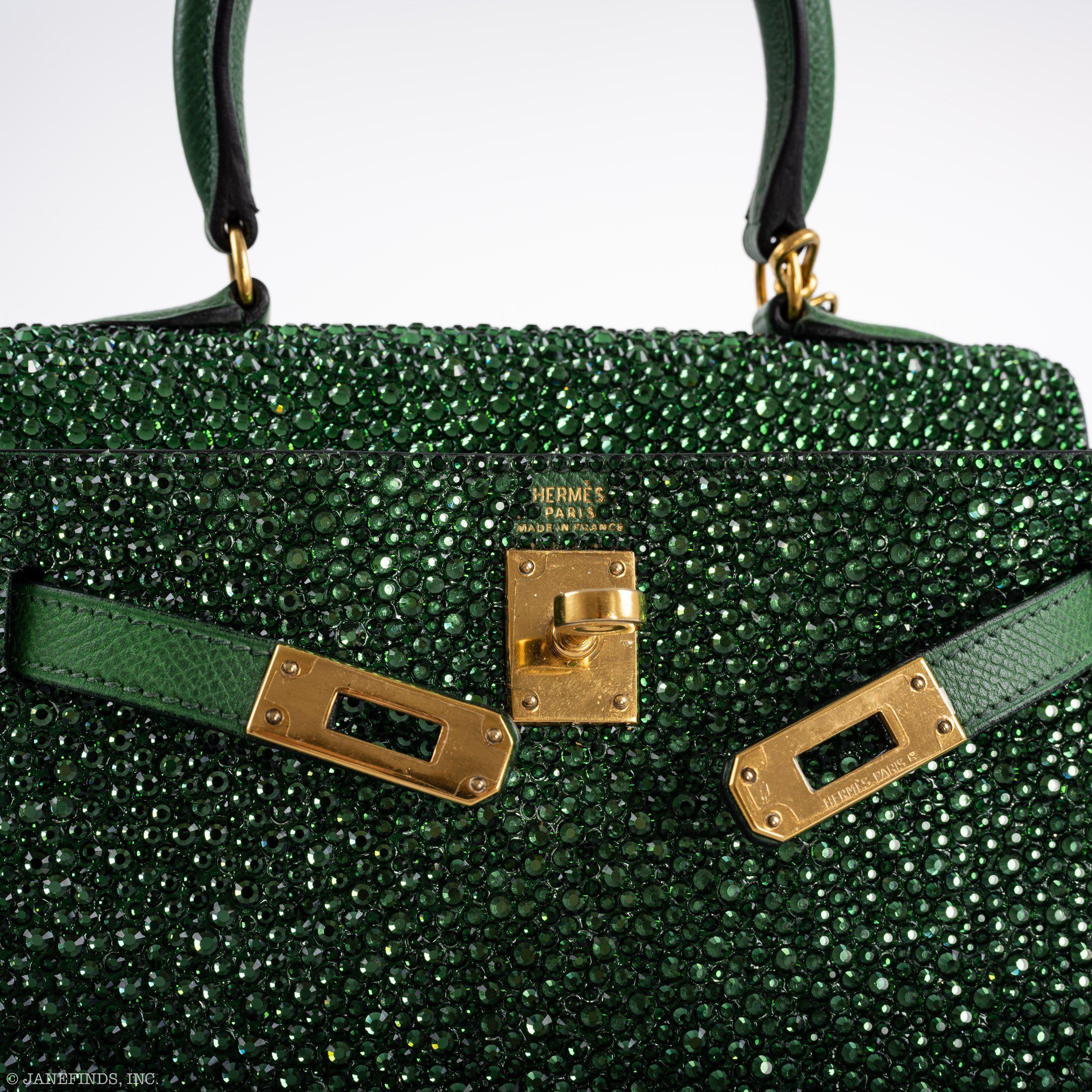 Vintage Hermès Emerald Kelly of Oz 20cm with Swarovski Crystals Epsom Gold Hardware