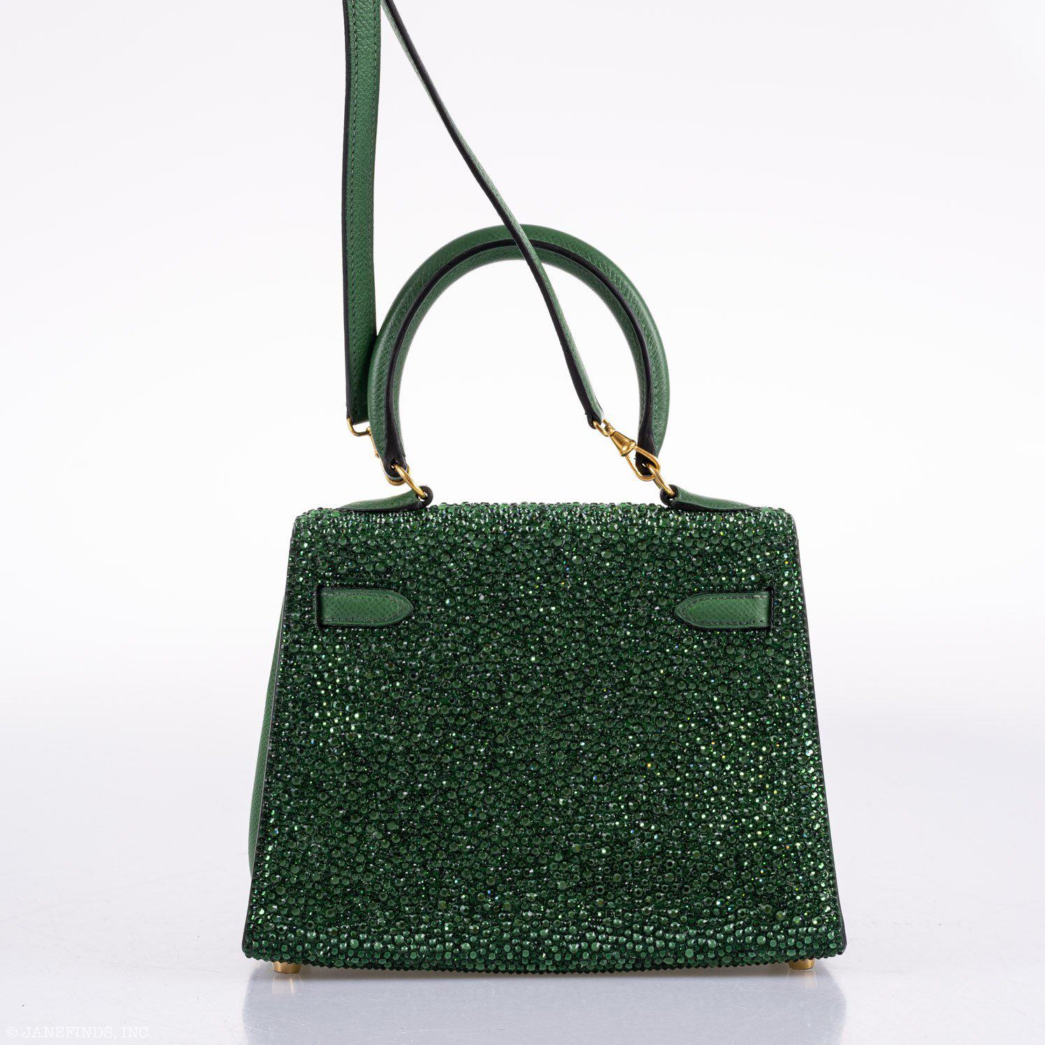 Vintage Hermès Emerald Kelly of Oz 20cm with Swarovski Crystals Epsom Gold Hardware