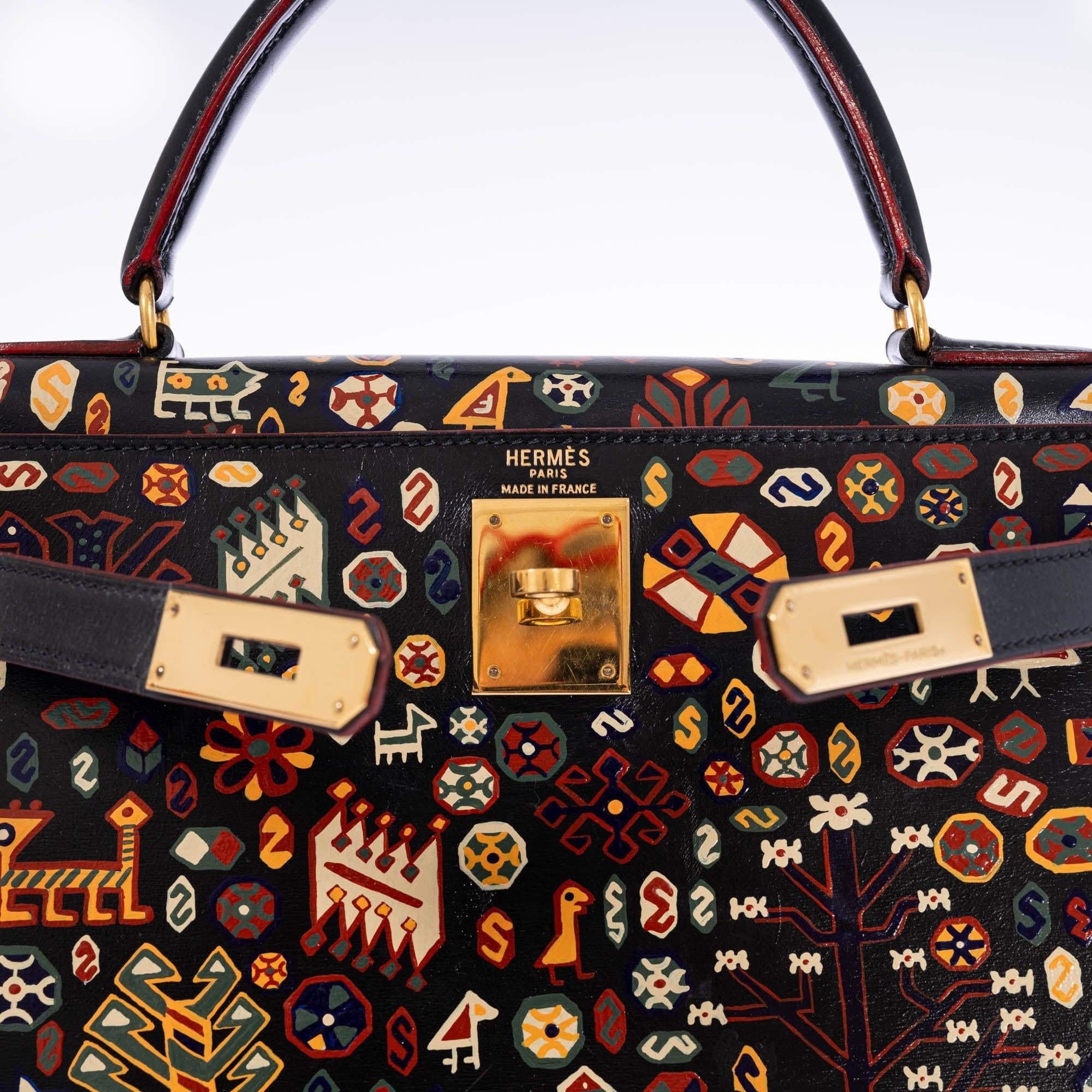 Vintage Hermès Kelly 28 Sellier Black Box Gold Hardware The