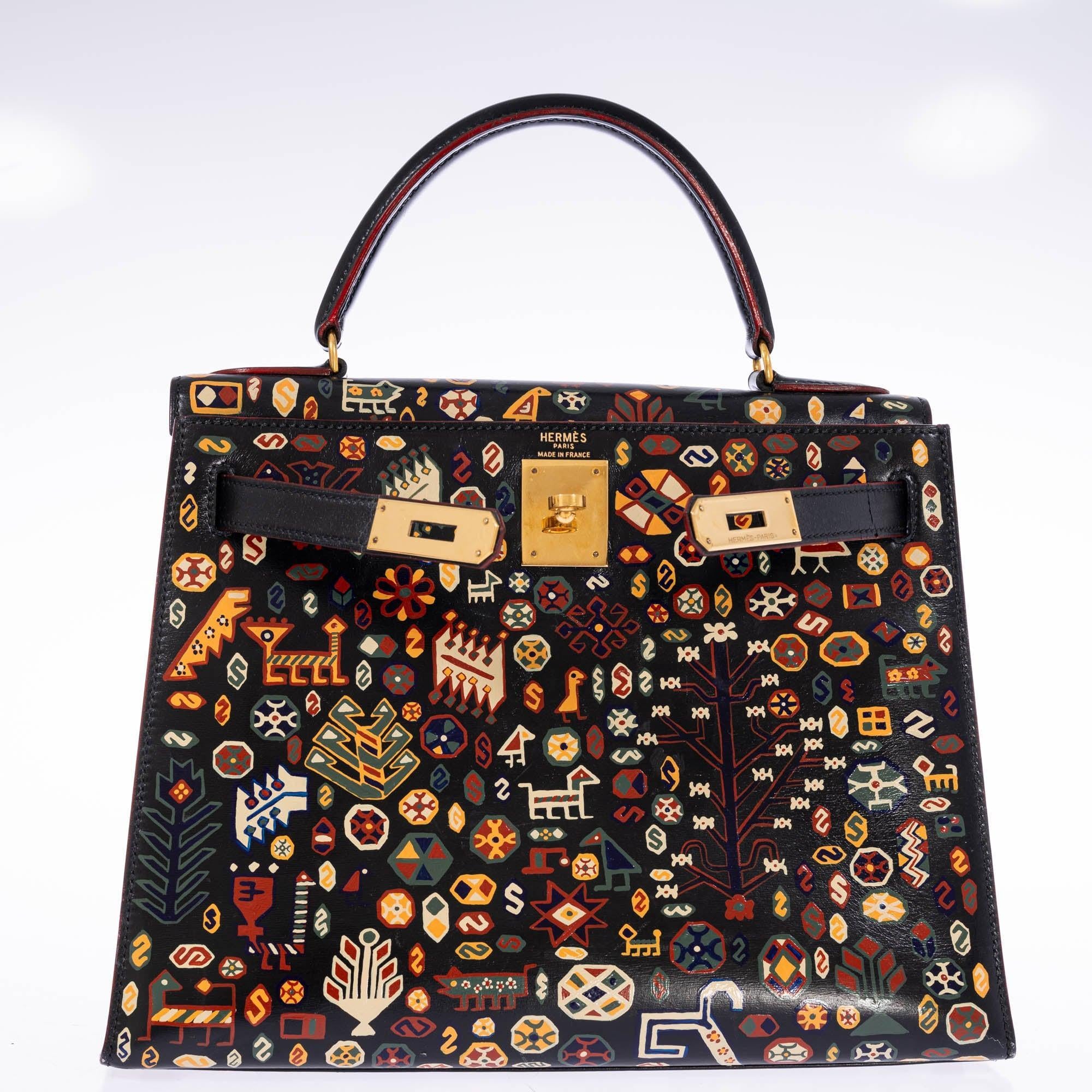 Vintage Hermès Kelly 28 Sellier Black Box Gold Hardware The