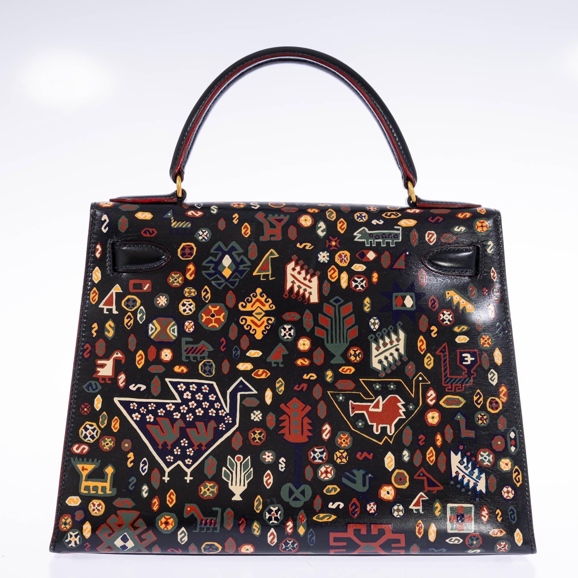 Vintage Hermès Kelly 28 Sellier Black Box Gold Hardware The Qashqai Custom