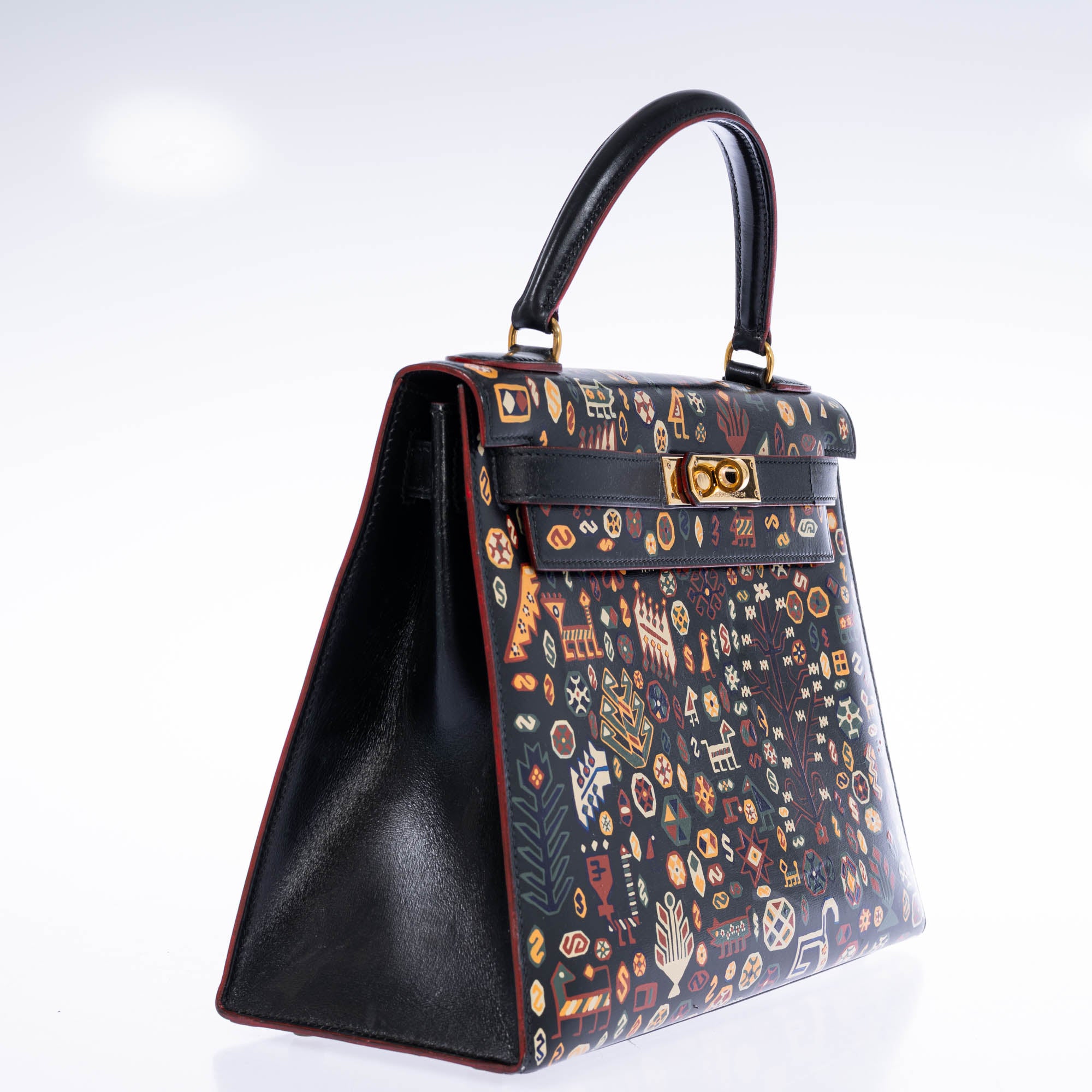 Vintage Hermès Kelly 28 Sellier Black Box Gold Hardware The