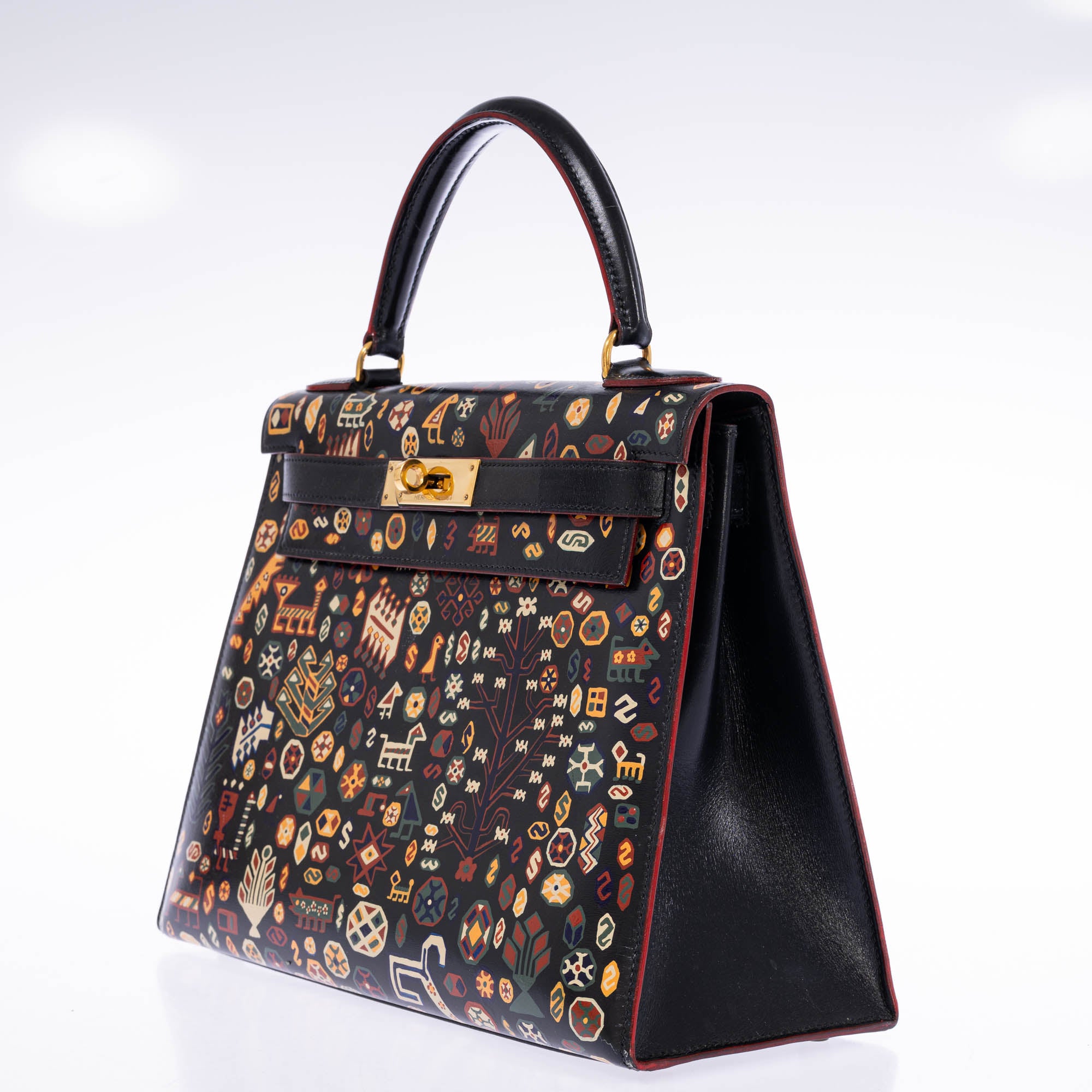 Vintage Hermès Kelly 28 Sellier Black Box Gold Hardware The