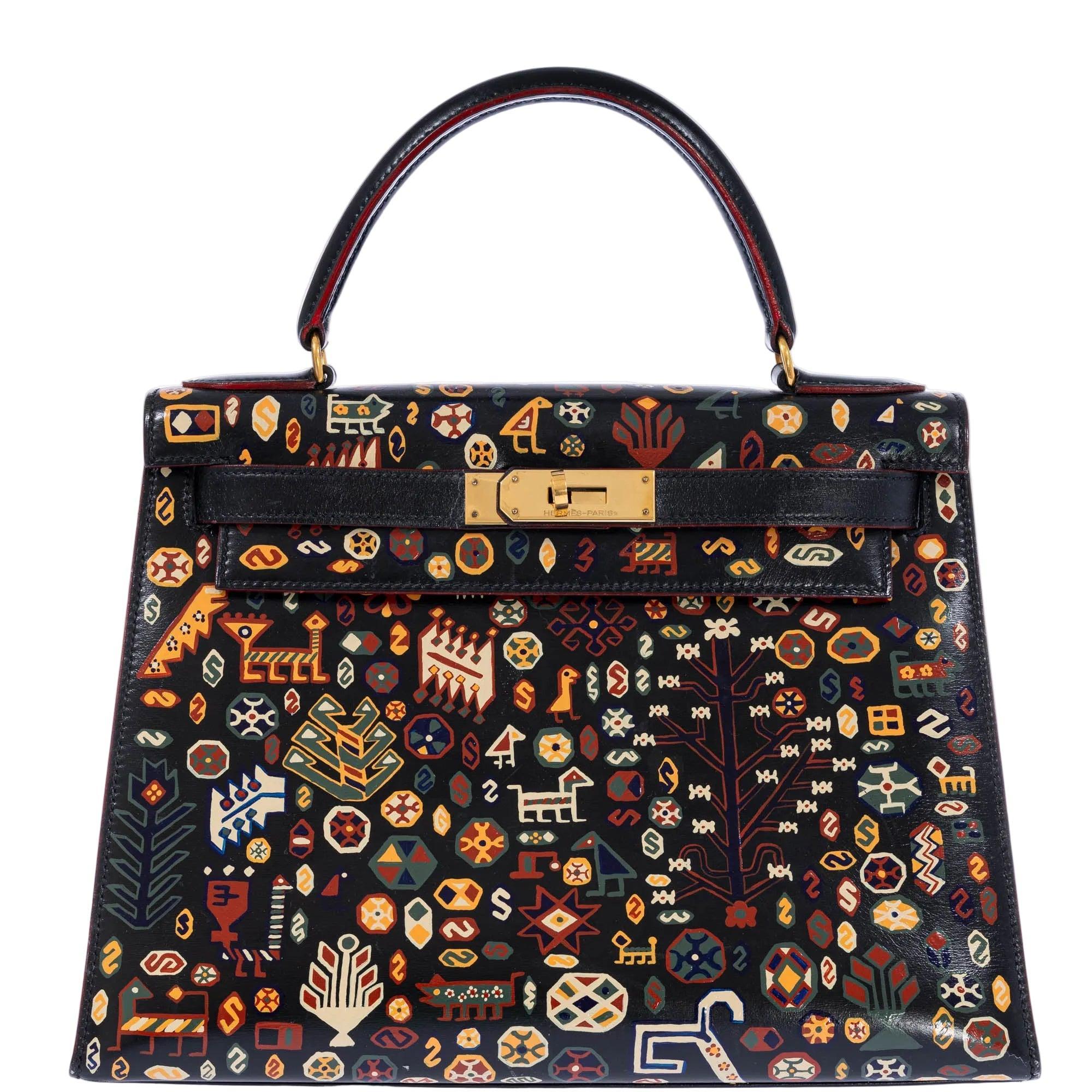 Vintage Hermès Kelly 28 Sellier Black Box Gold Hardware The