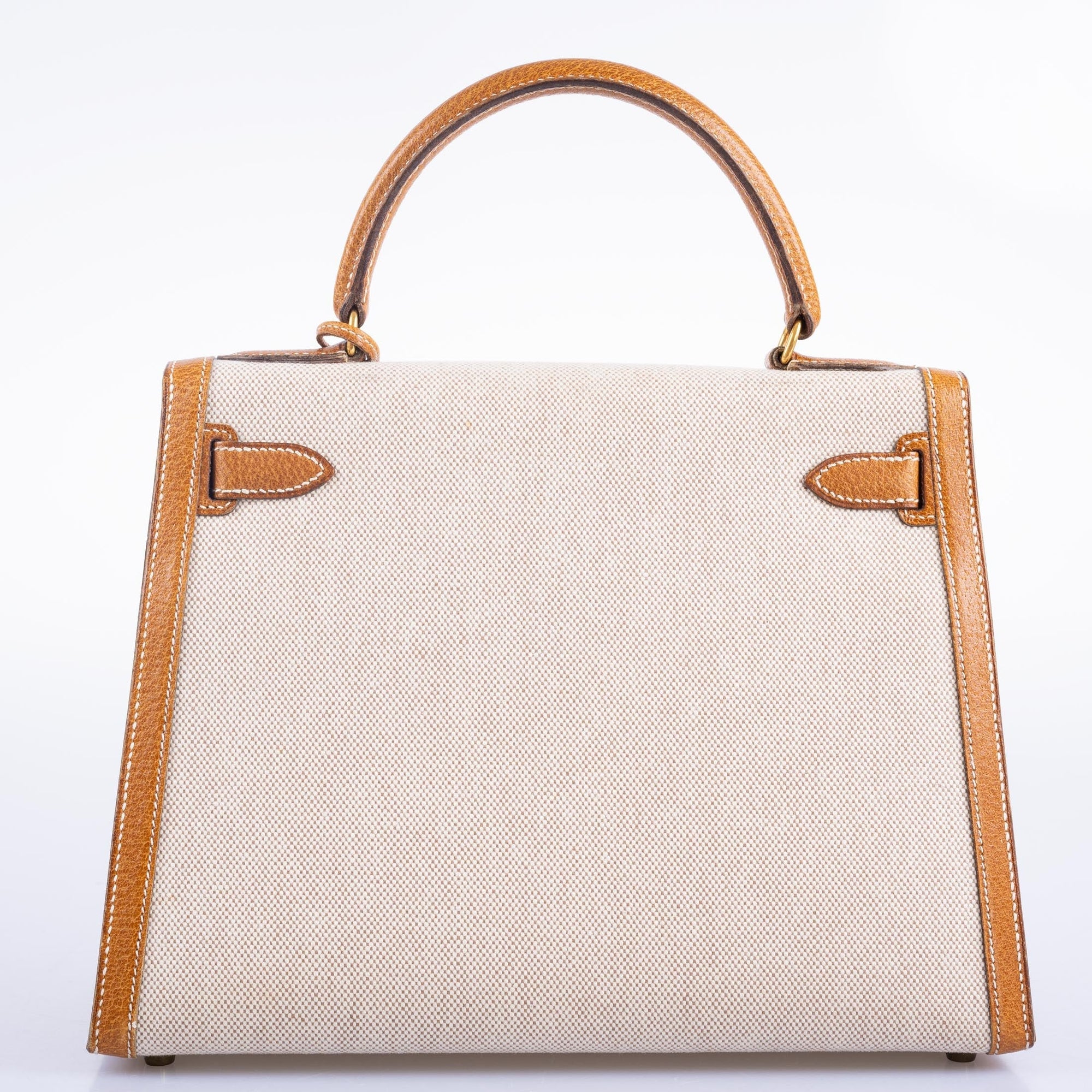 Vintage Hermès Kelly 28 Sellier Naturel & Écru Toile H and Peau Porc Gold Hardware