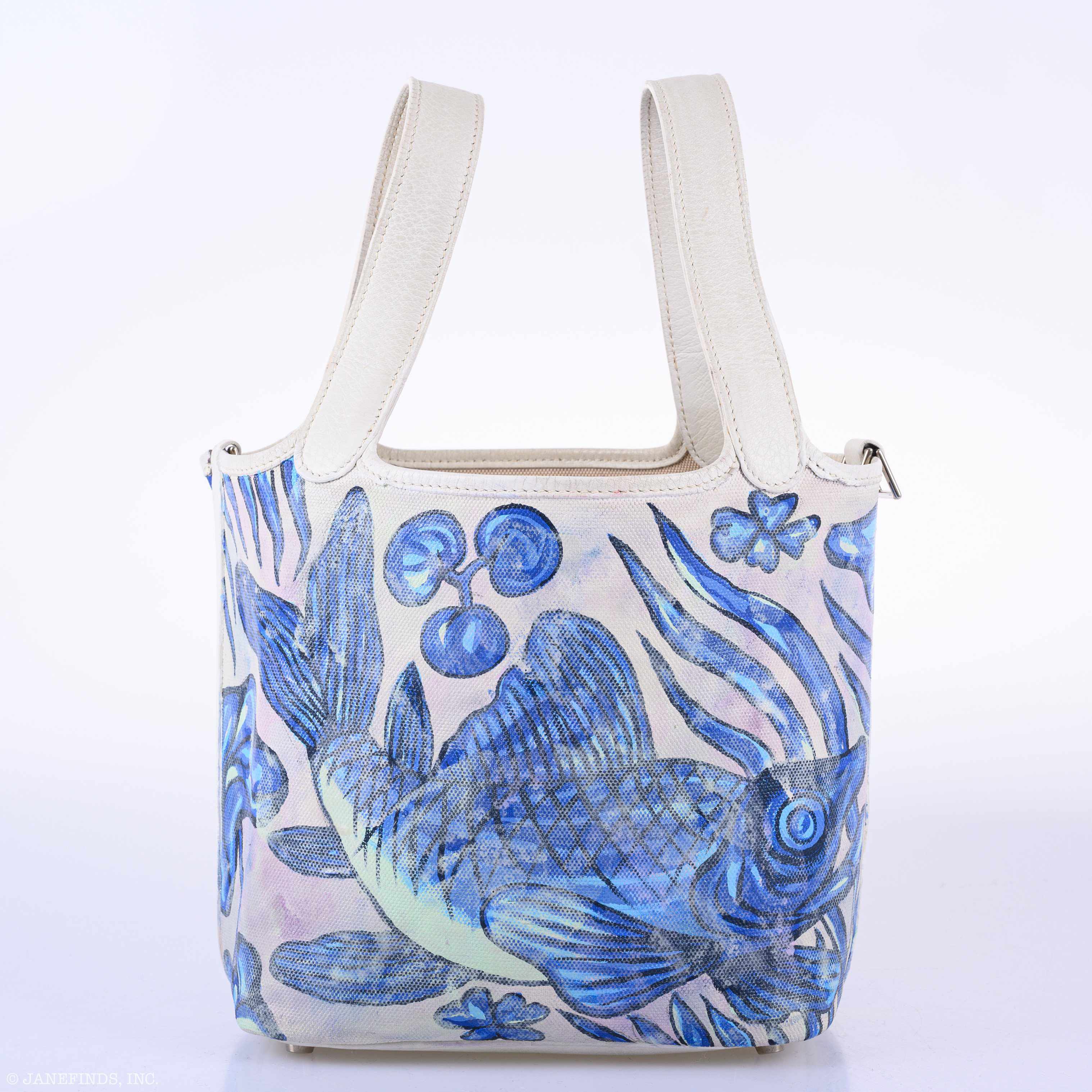 Vintage Hermès Picotin PM “Poisson Chinois” White Evergrain Leather & Canvas Palladium Hardware * JaneFinds Custom Shop