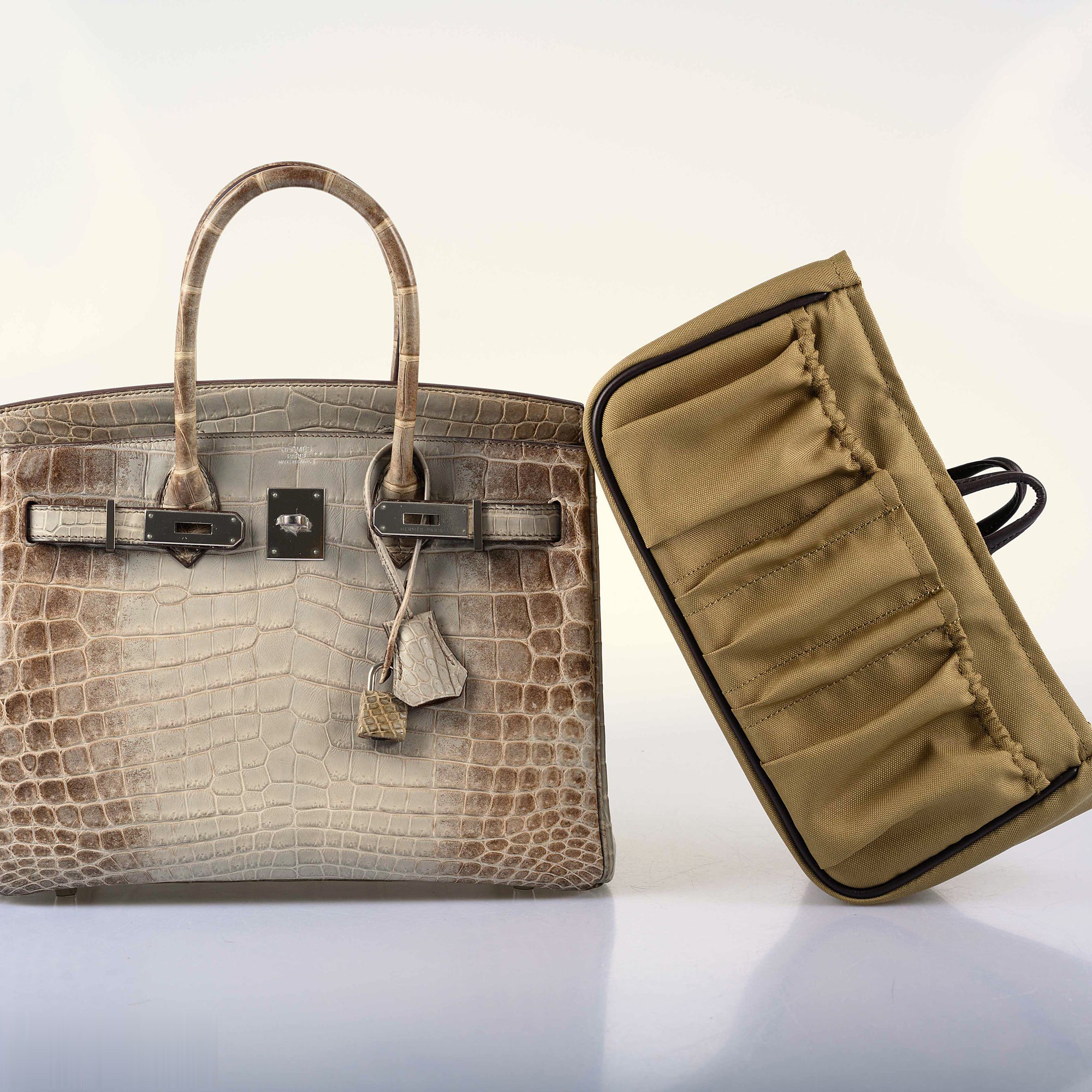 The Baginizer structured insert in Beige, shown beside an Hermès Birkin