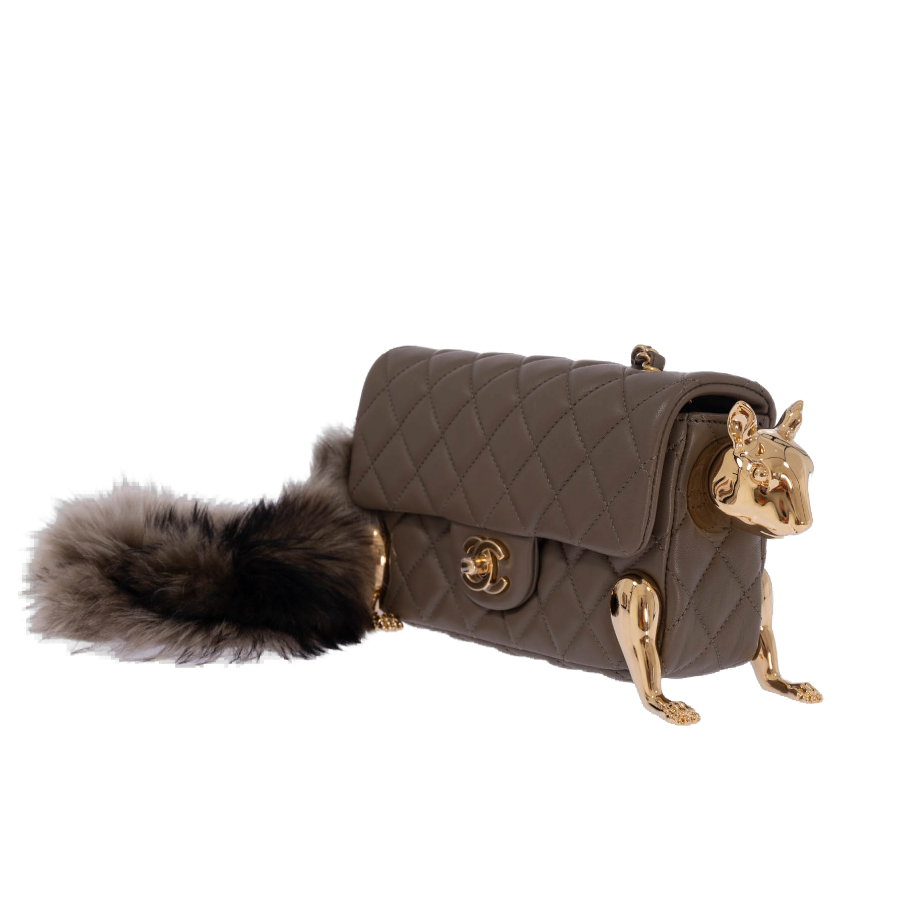 Chanel Métiers d'Art 2026 Squirrel Mini Flap Bag side profile on transparent background