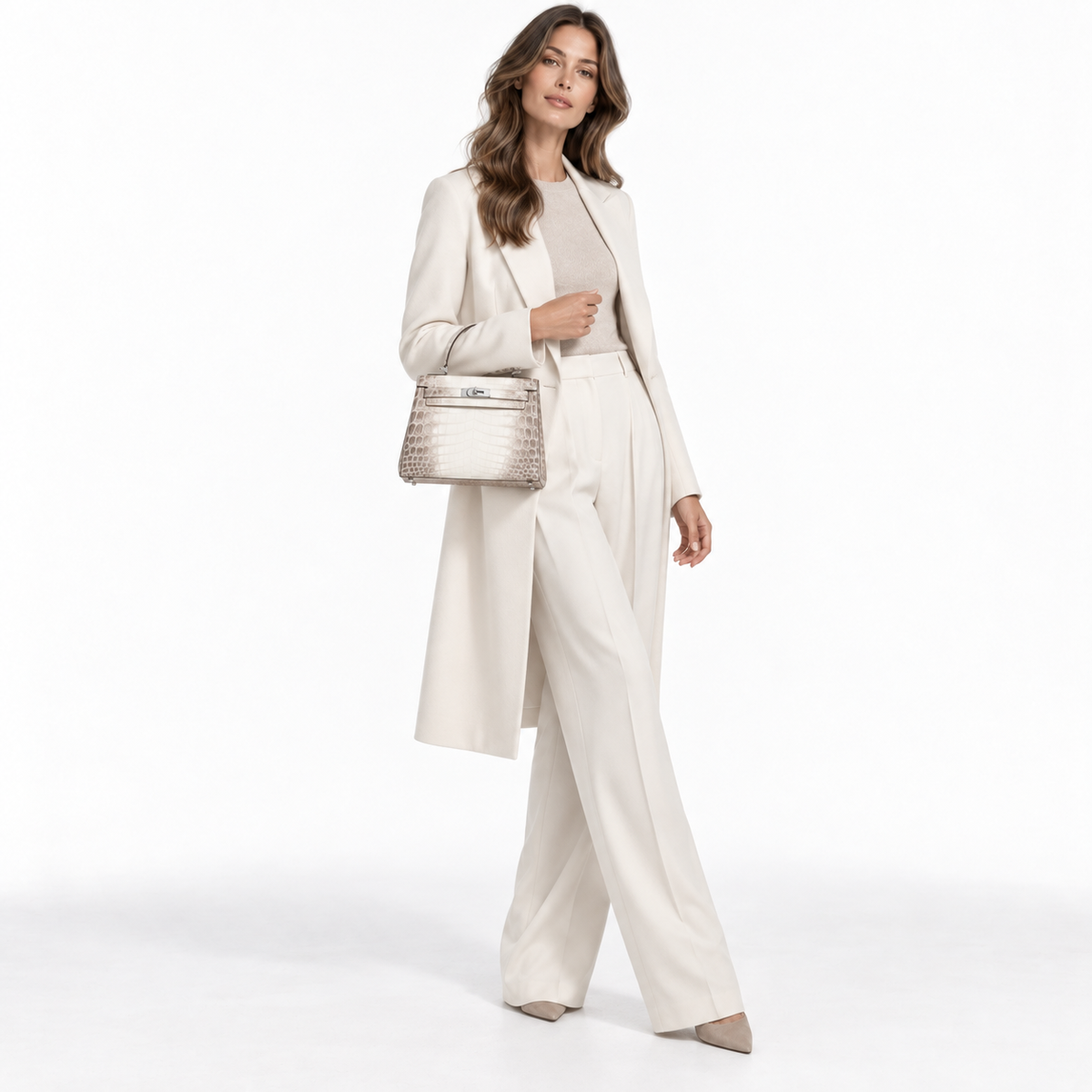 Hermès Kelly 25 Retourne White Himalayan Niloticus Crocodile