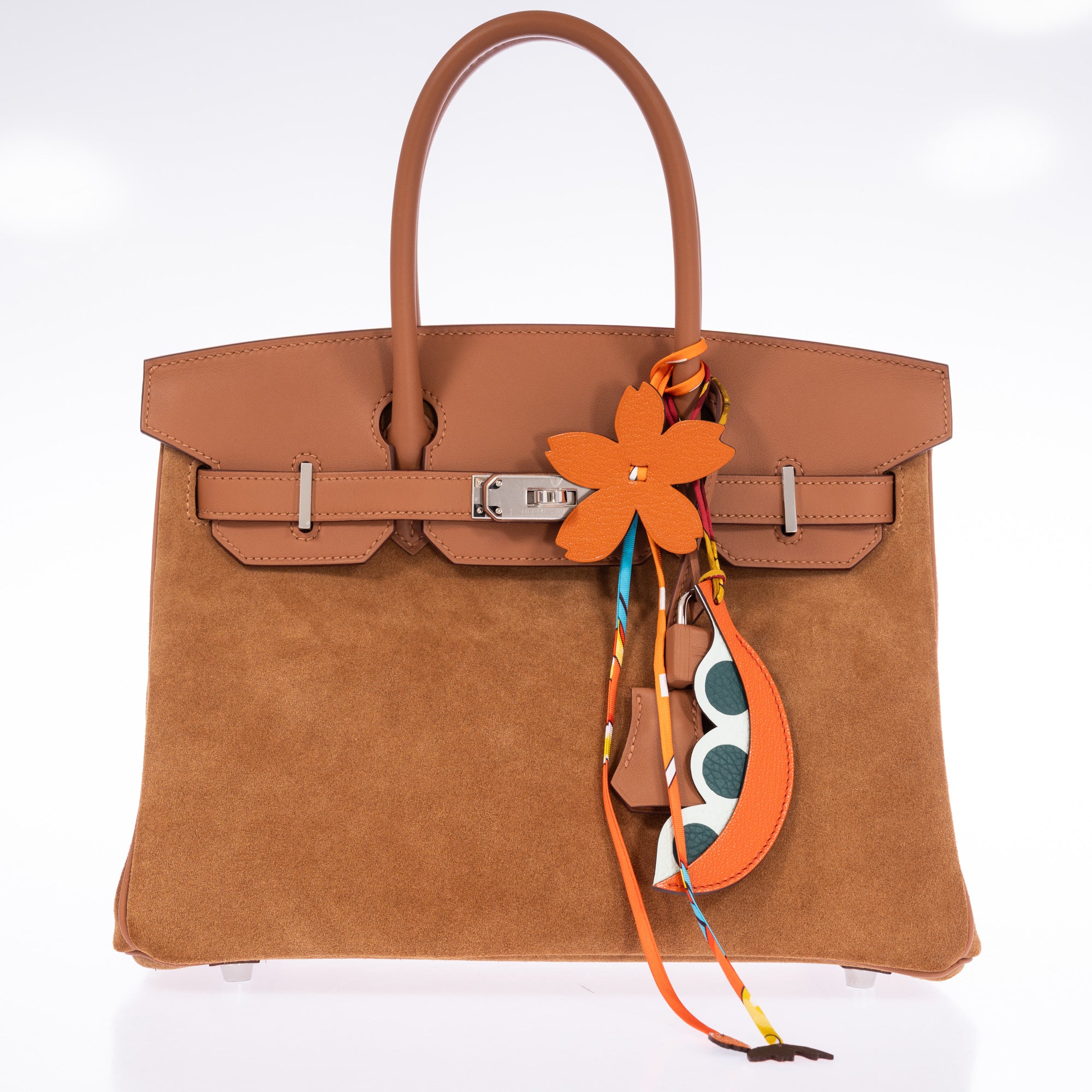 Hermès Birkin 30 Grizzly Chamois Veau Doblis Suede and Alezan Swift with Palladium Hardware