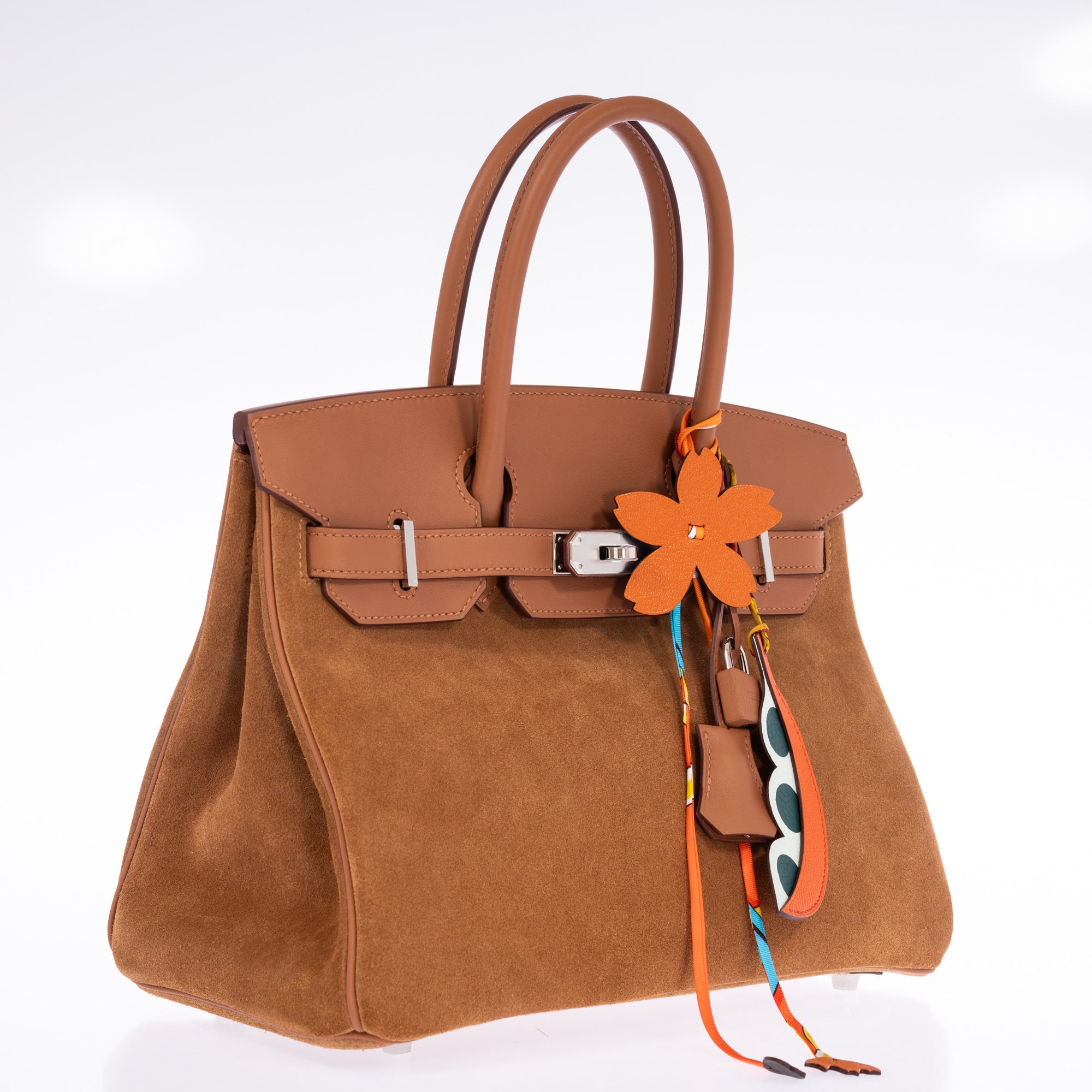 Hermès Birkin 30 Grizzly Chamois Veau Doblis Suede and Alezan Swift with Palladium Hardware