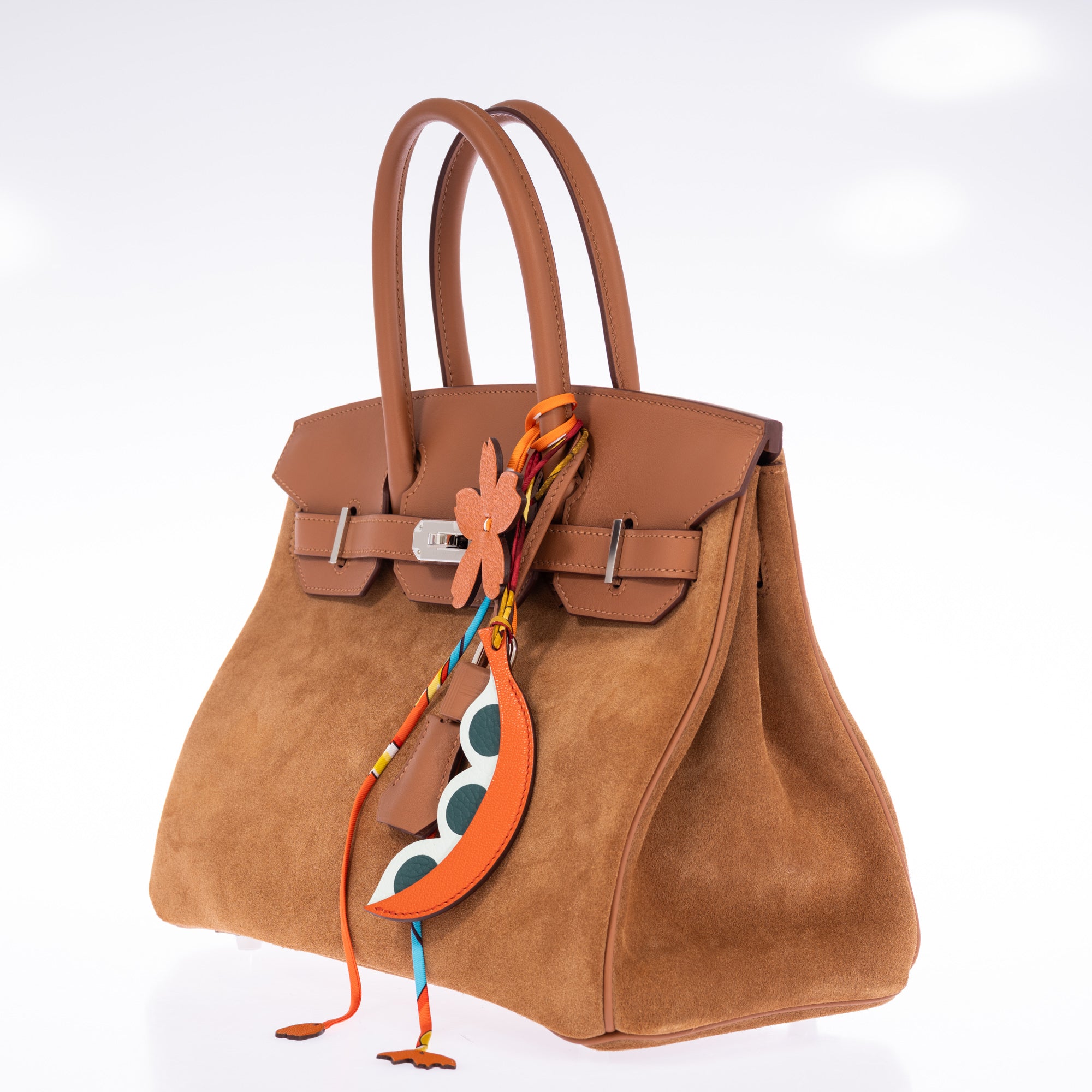Hermès Birkin 30 Grizzly Chamois Veau Doblis Suede and Alezan Swift with Palladium Hardware